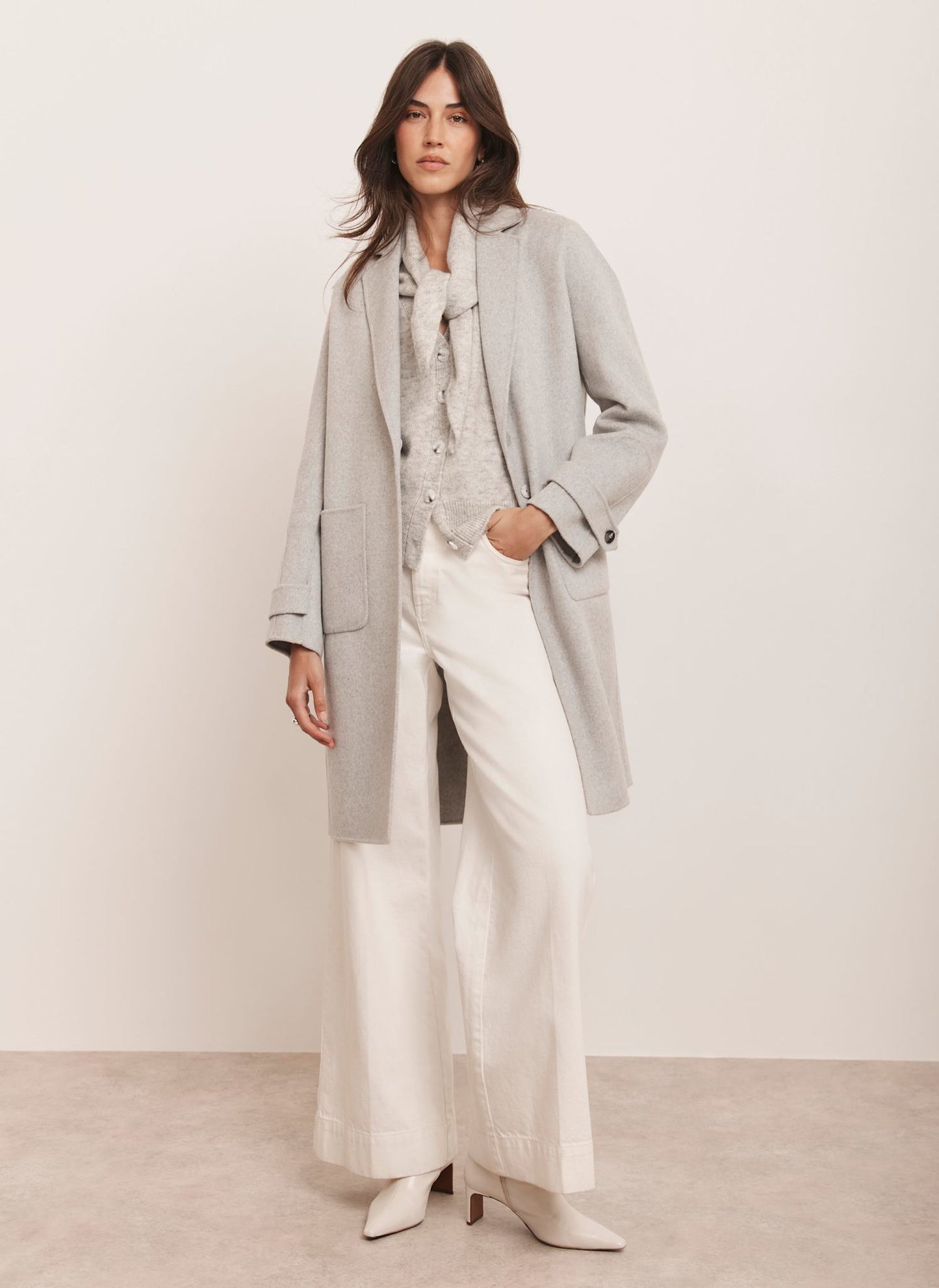 Grey Wool Blend Hand Finished Midi Coat