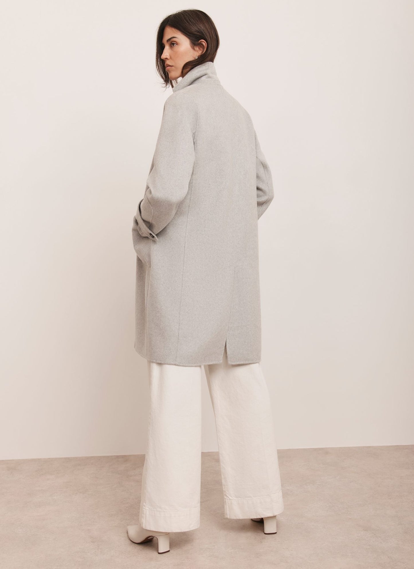 Grey Wool Blend Hand Finished Midi Coat