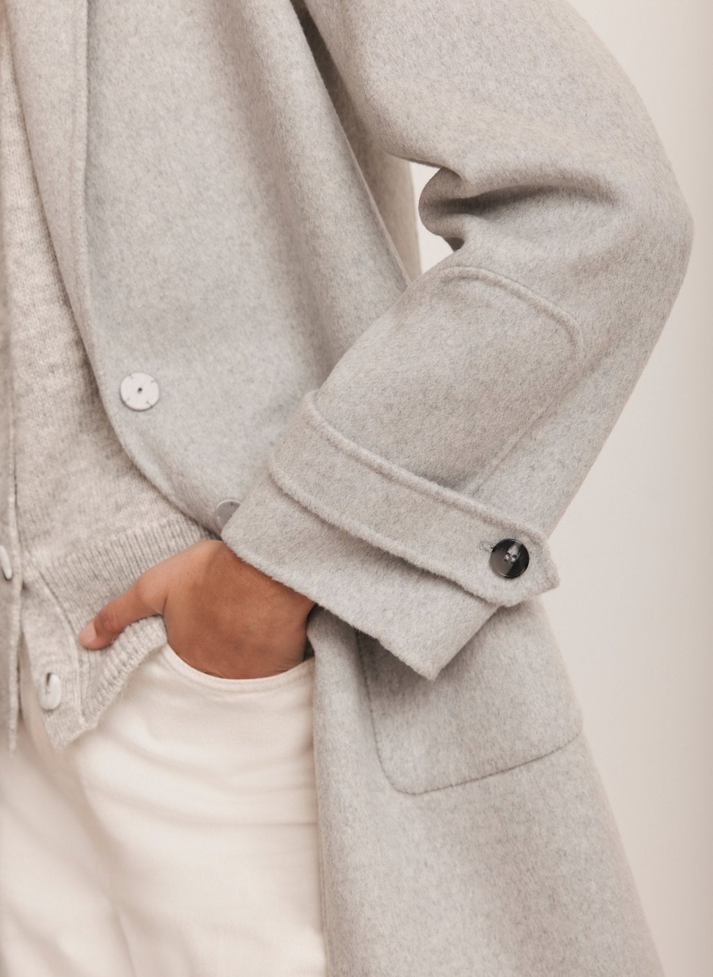Grey Wool Blend Hand Finished Midi Coat