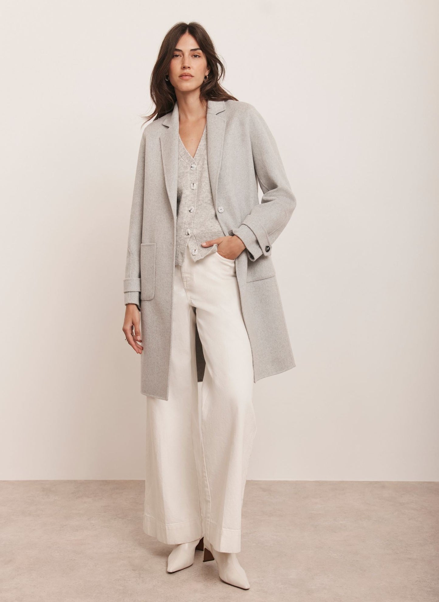Grey Wool Blend Hand Finished Midi Coat