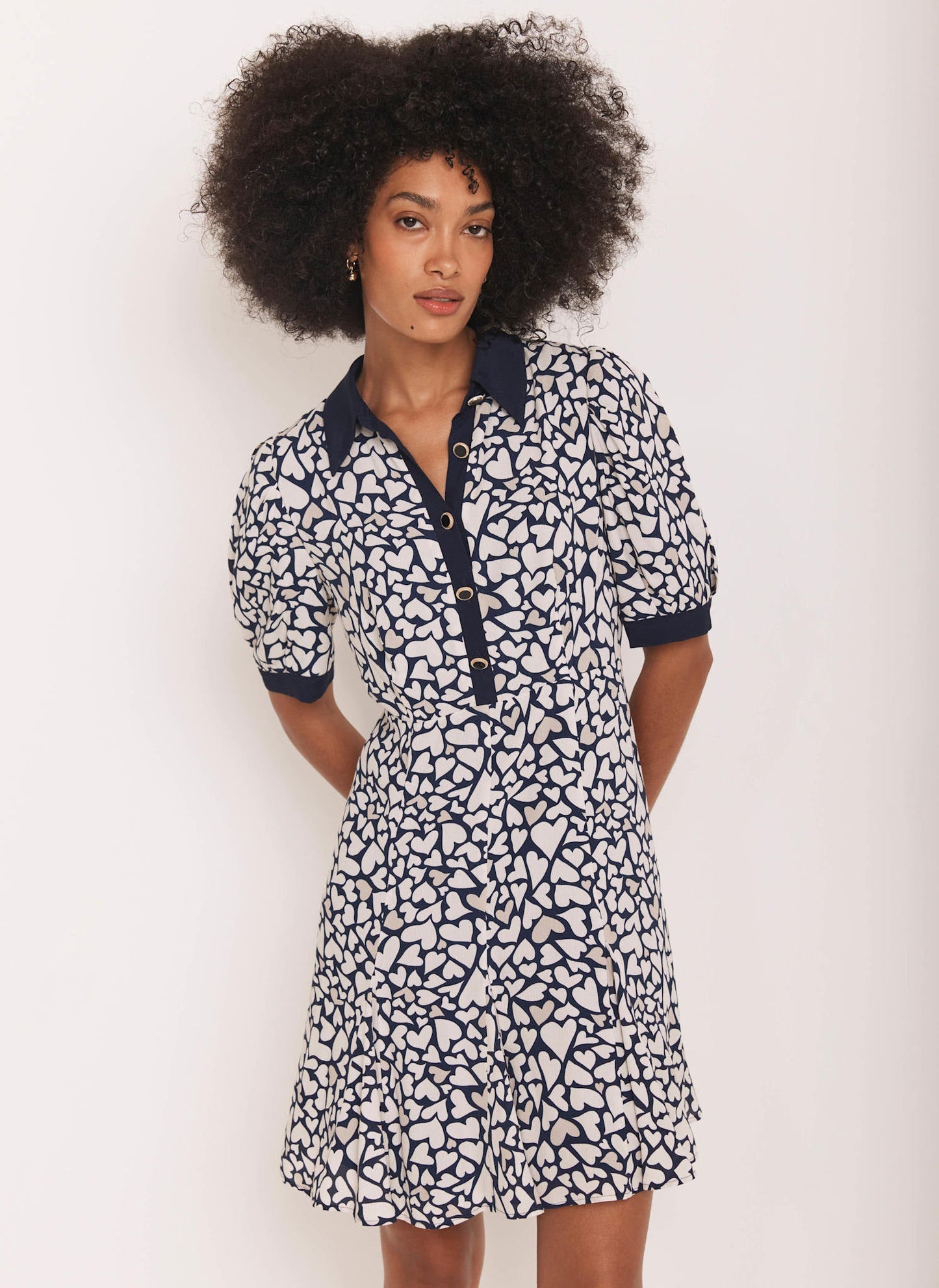 Navy Heart Print Mini Dress