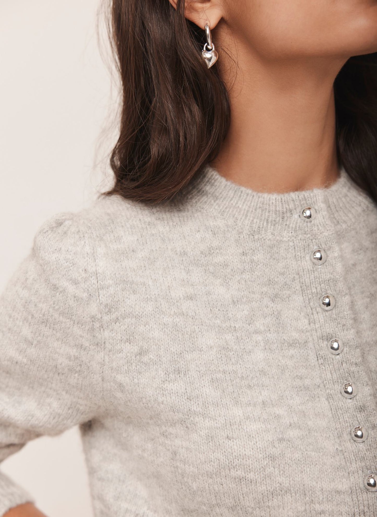 Grey Wool Blend Button Cardigan