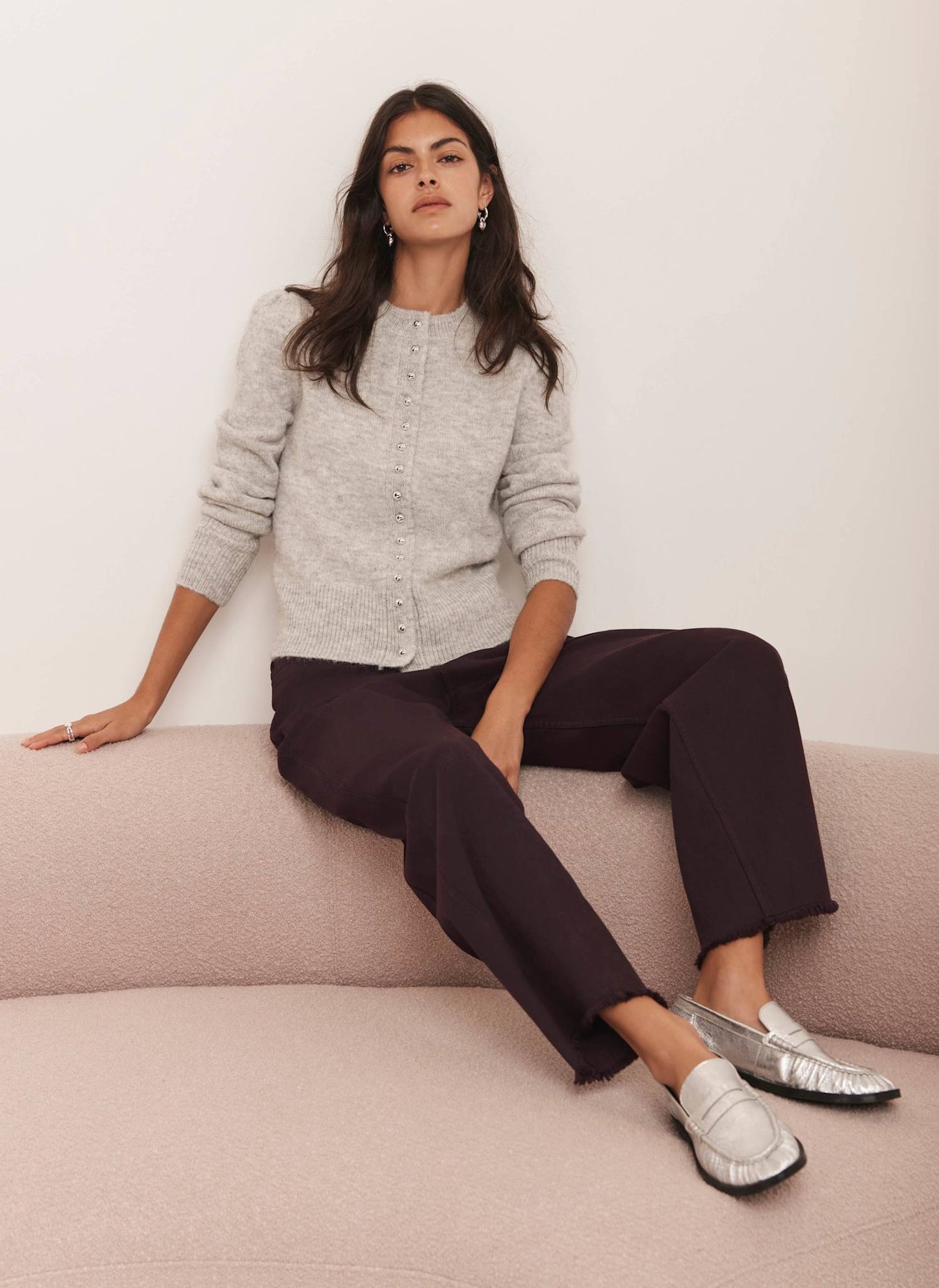 Grey Wool Blend Button Cardigan