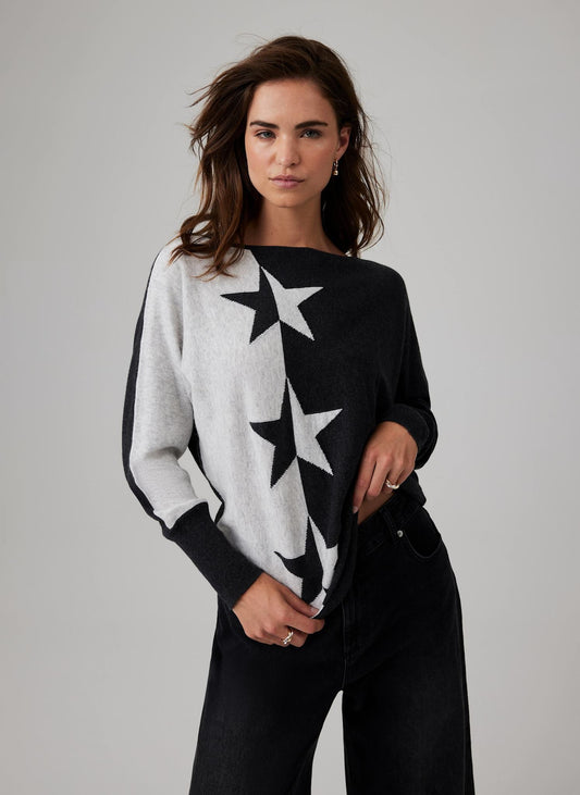 Grey Cotton Blend Fine Knit Batwing Jumper