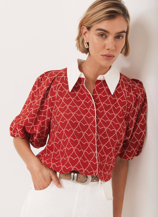 Red Heart Print Shirt