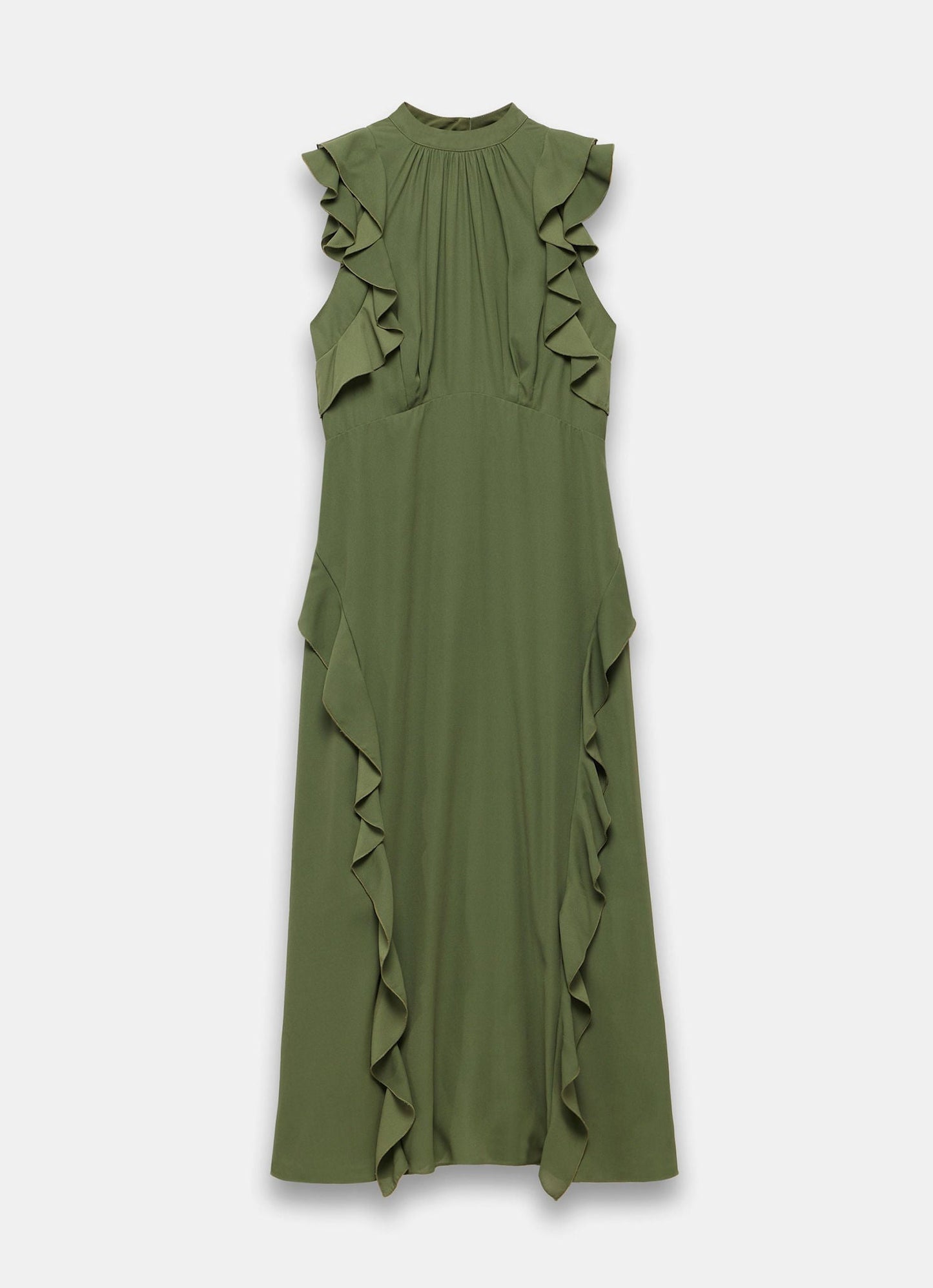 Green High Neck Ruffle Maxi Dress