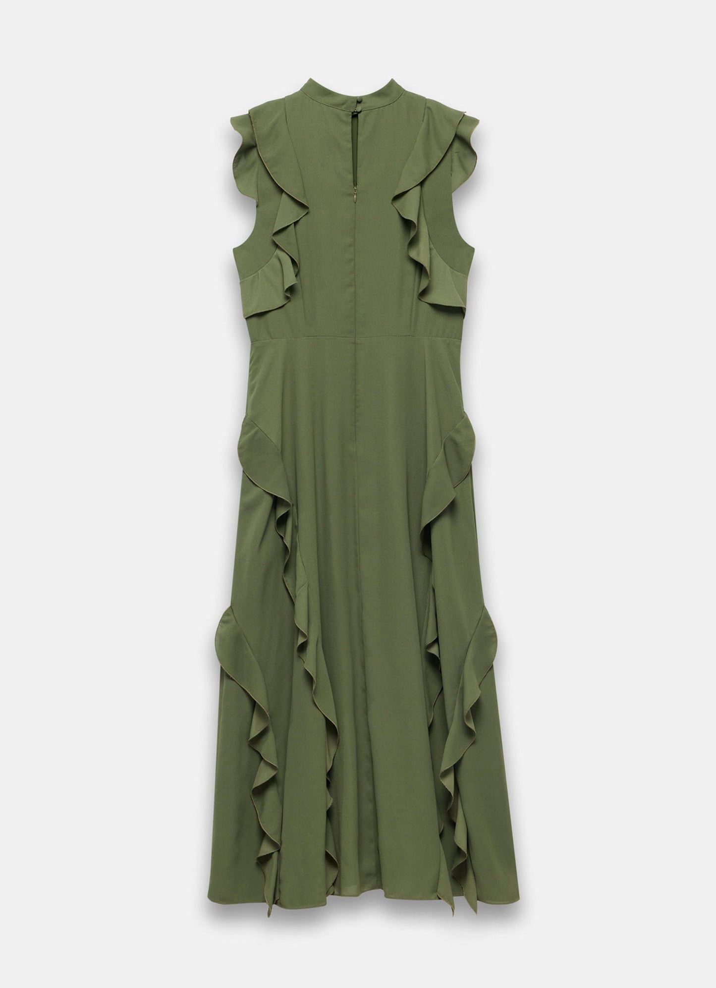 Green High Neck Ruffle Maxi Dress