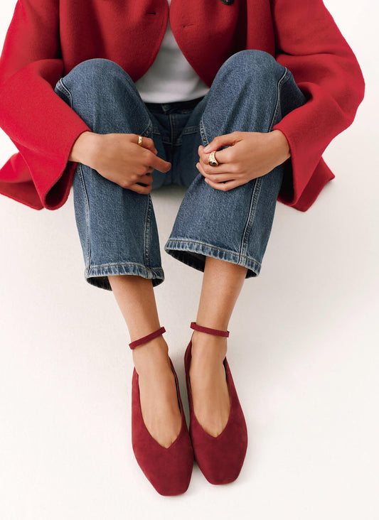Honey Red Suede Ballet Flat Pumps
