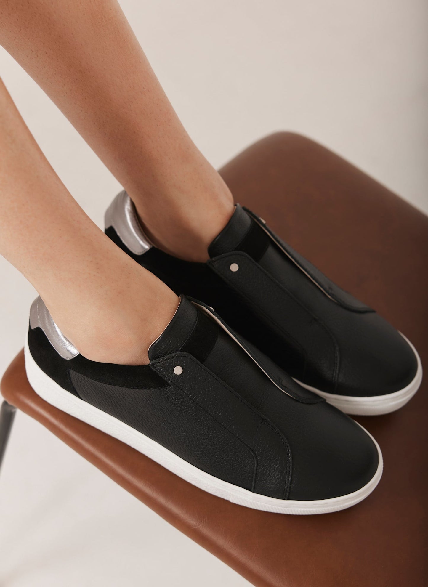 Indie Black Leather Slip On Trainers