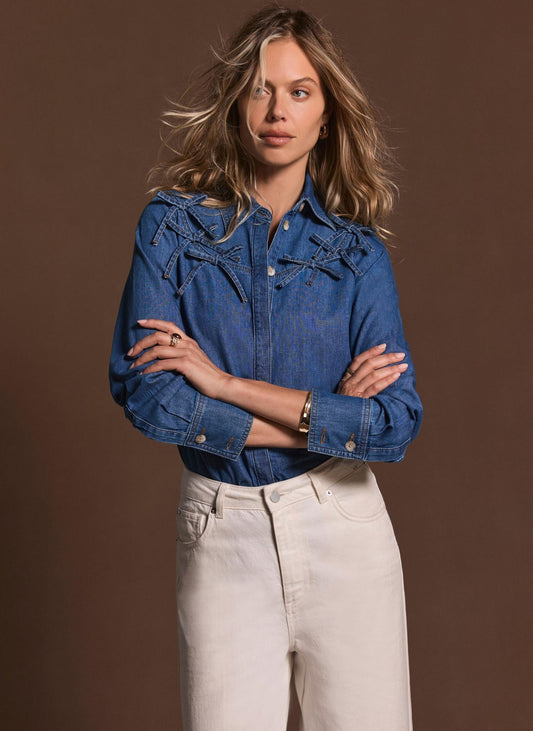 Indigo Bow Detail Denim Shirt