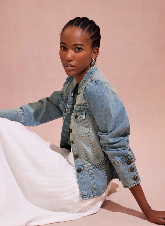 Indigo Puff Sleeve Denim Jacket