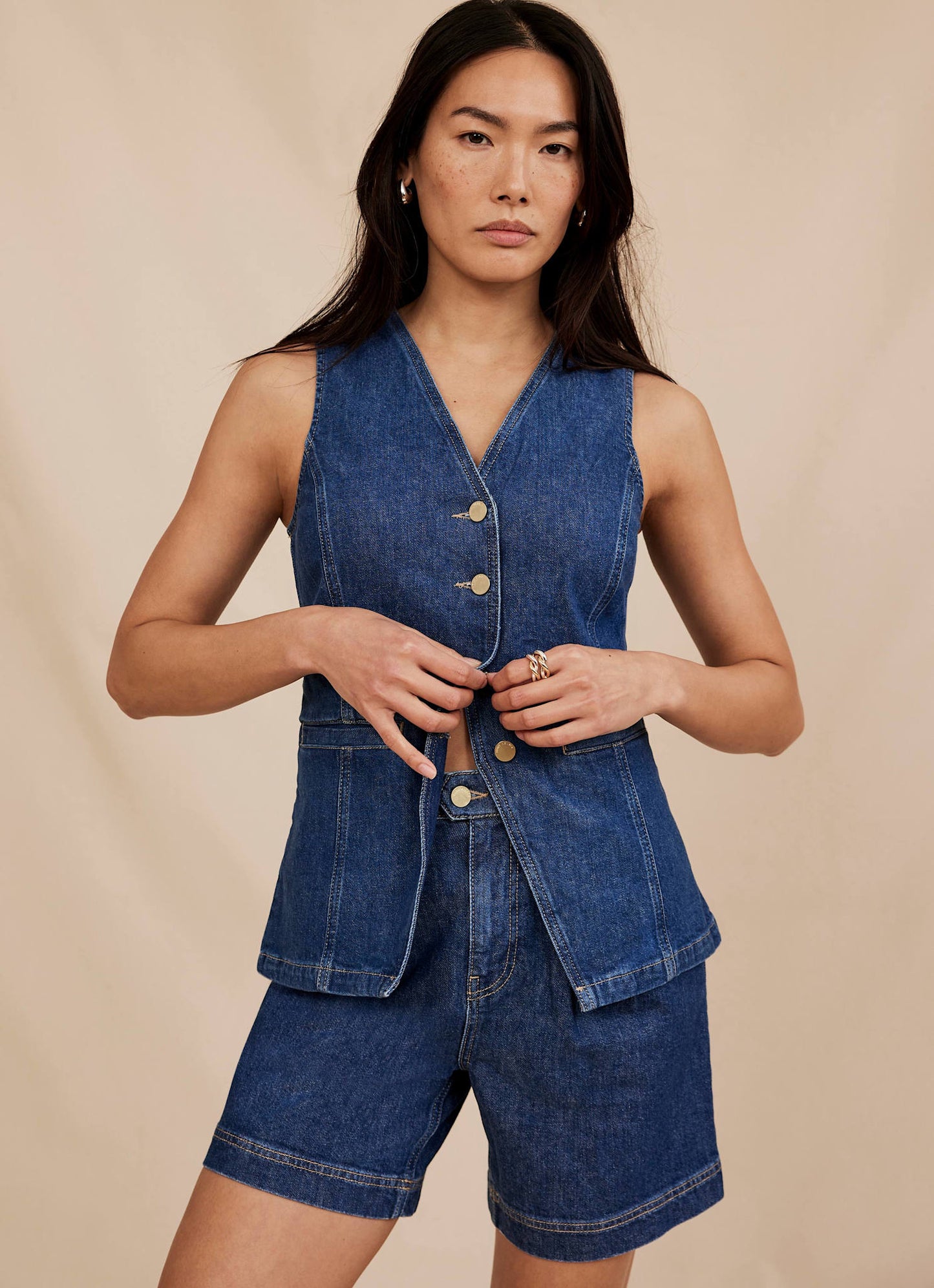 Indigo Denim Pleated Shorts
