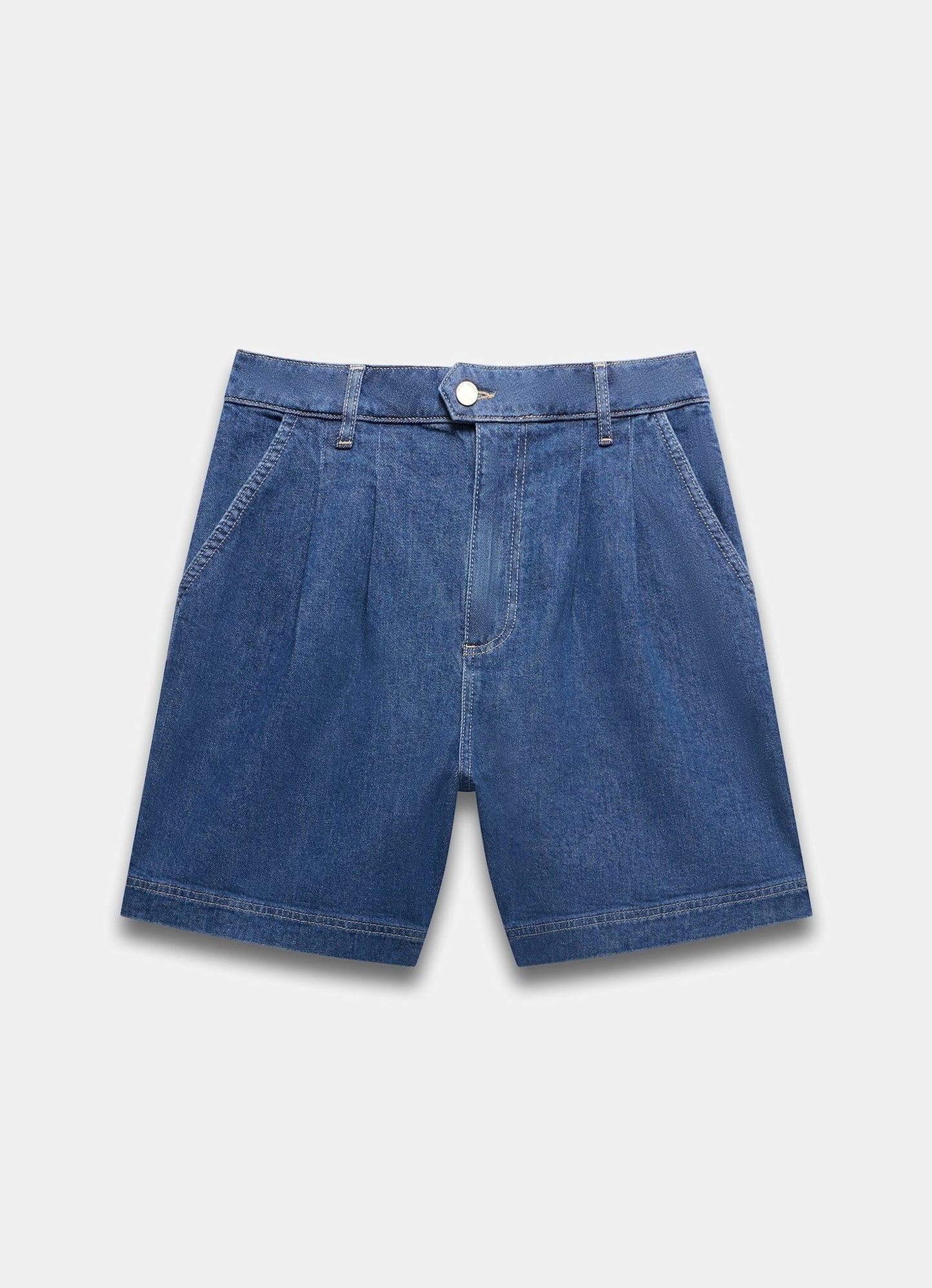 Indigo Denim Pleated Shorts