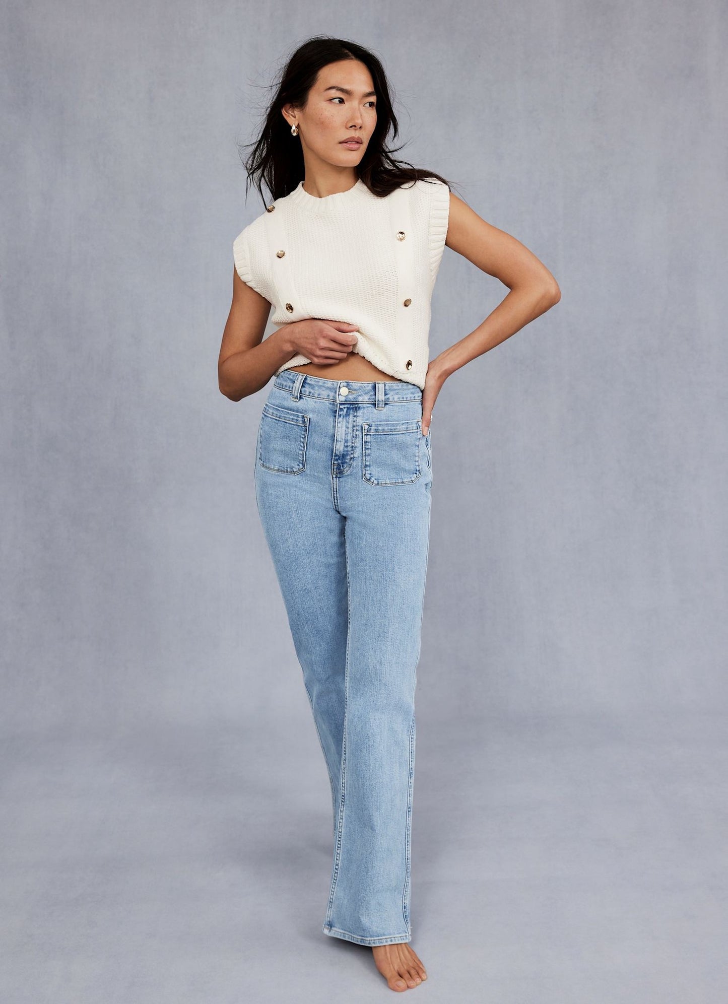 Light Indigo Relaxed Bootcut Patch Pocket Jeans