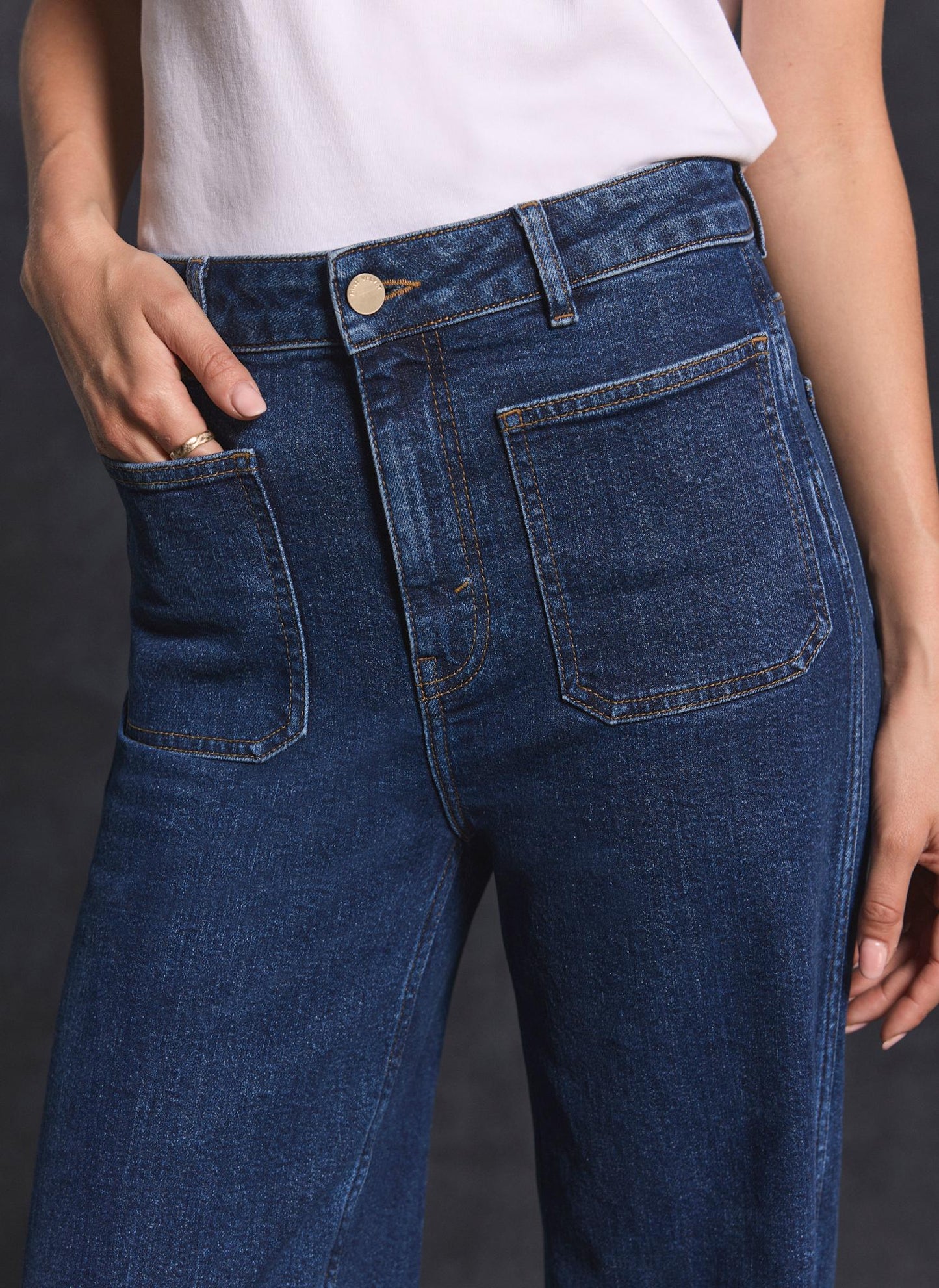 Indigo Relaxed Bootcut Patch Pocket Jeans