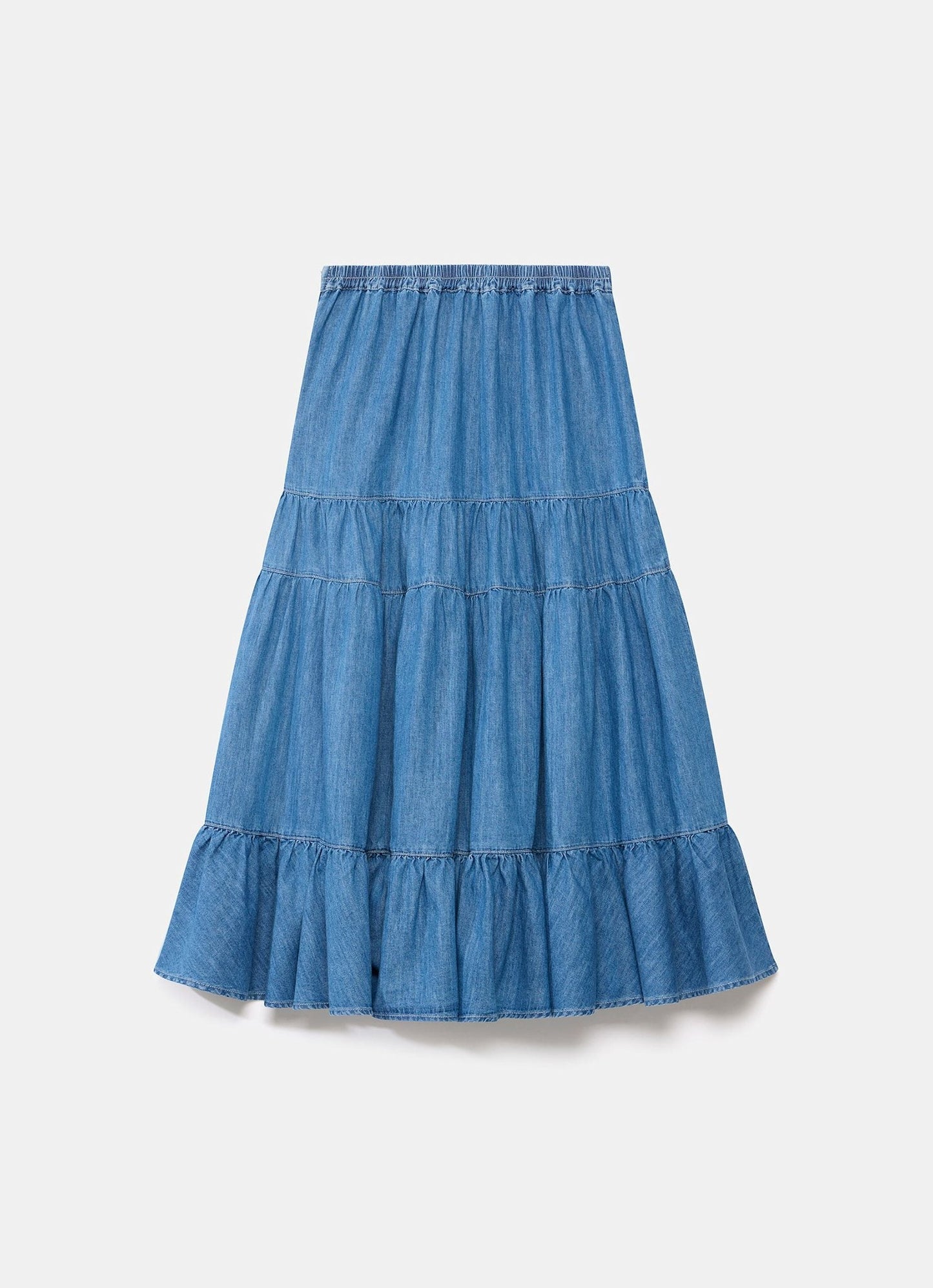Indigo Tiered Denim Maxi Skirt
