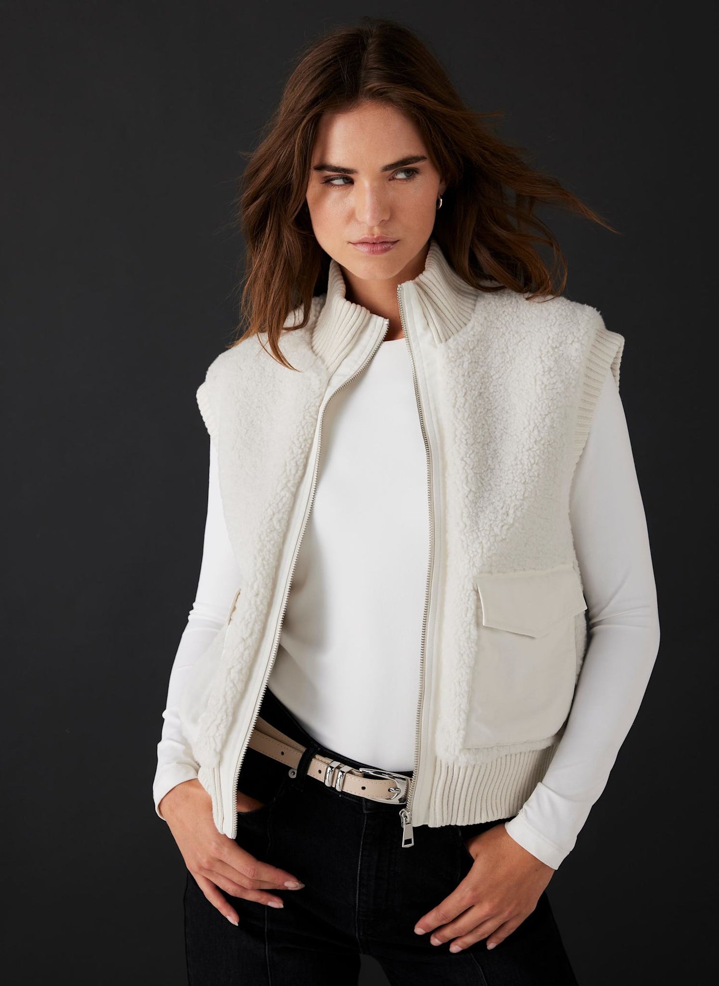 Cream Borg Knit Gilet