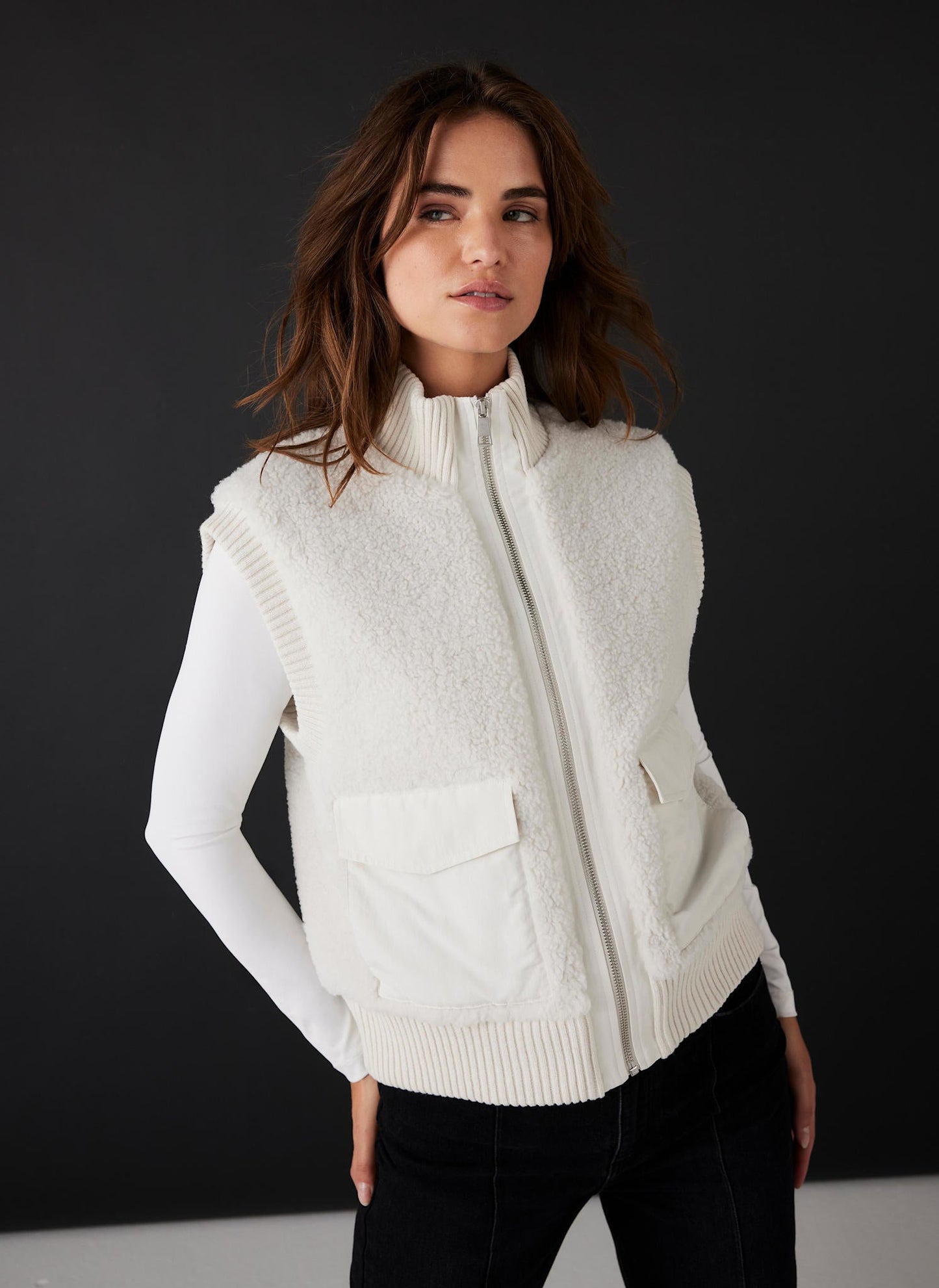 Cream Borg Knit Gilet
