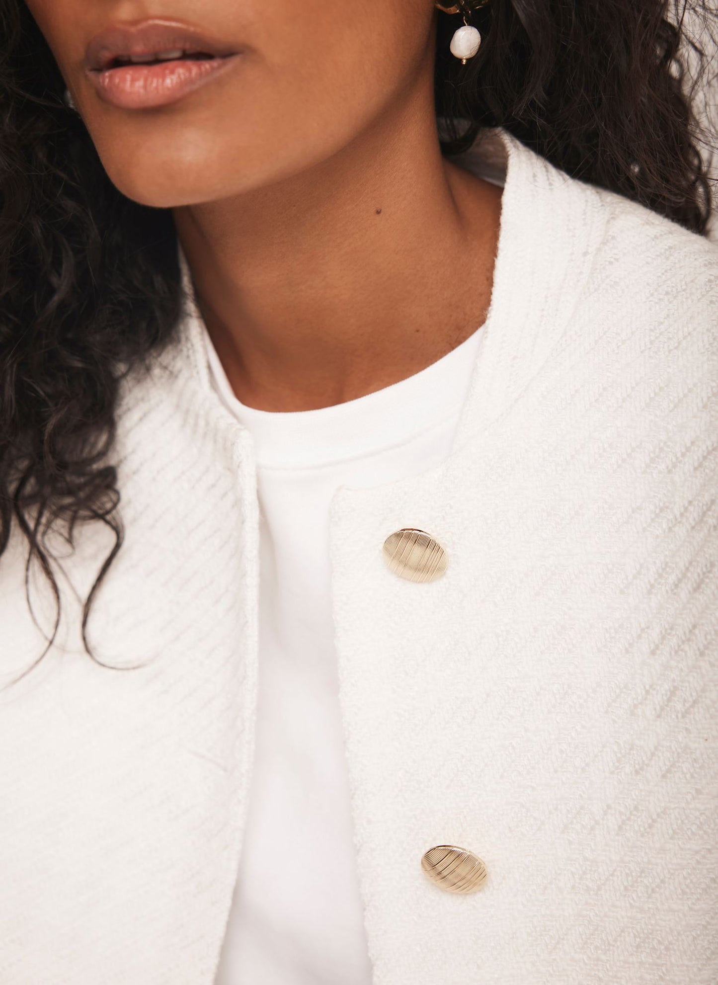Cream Boucle Bomber Jacket