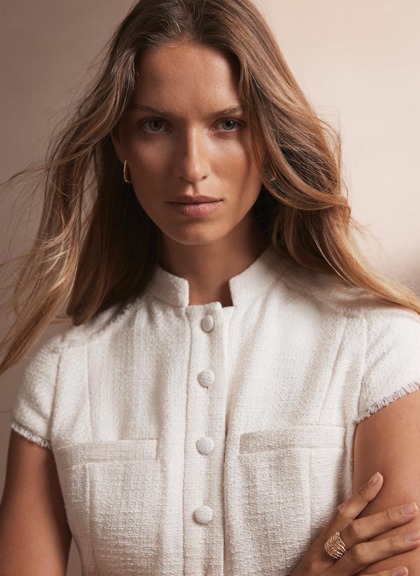 Cream Boucle Midi Dress