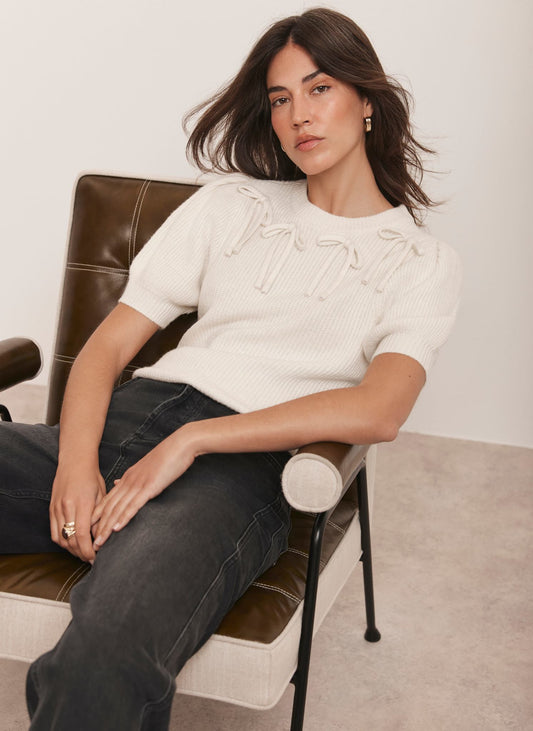 Cream Bow Detail Knit Top