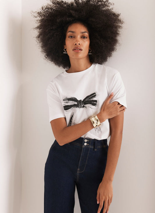White Graphic Bow T-Shirt