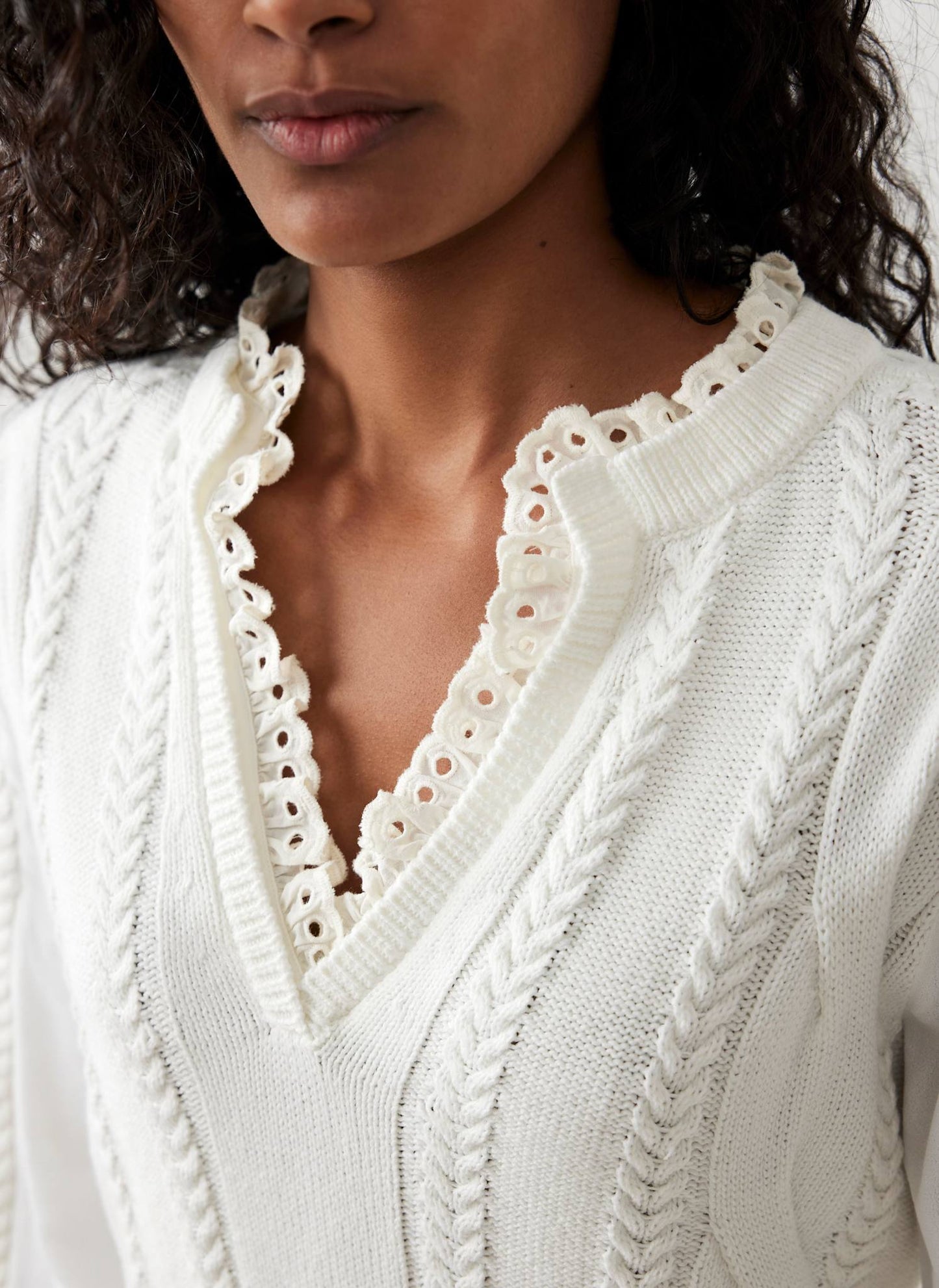 White Cable Knit Gathered Hem Mini Dress