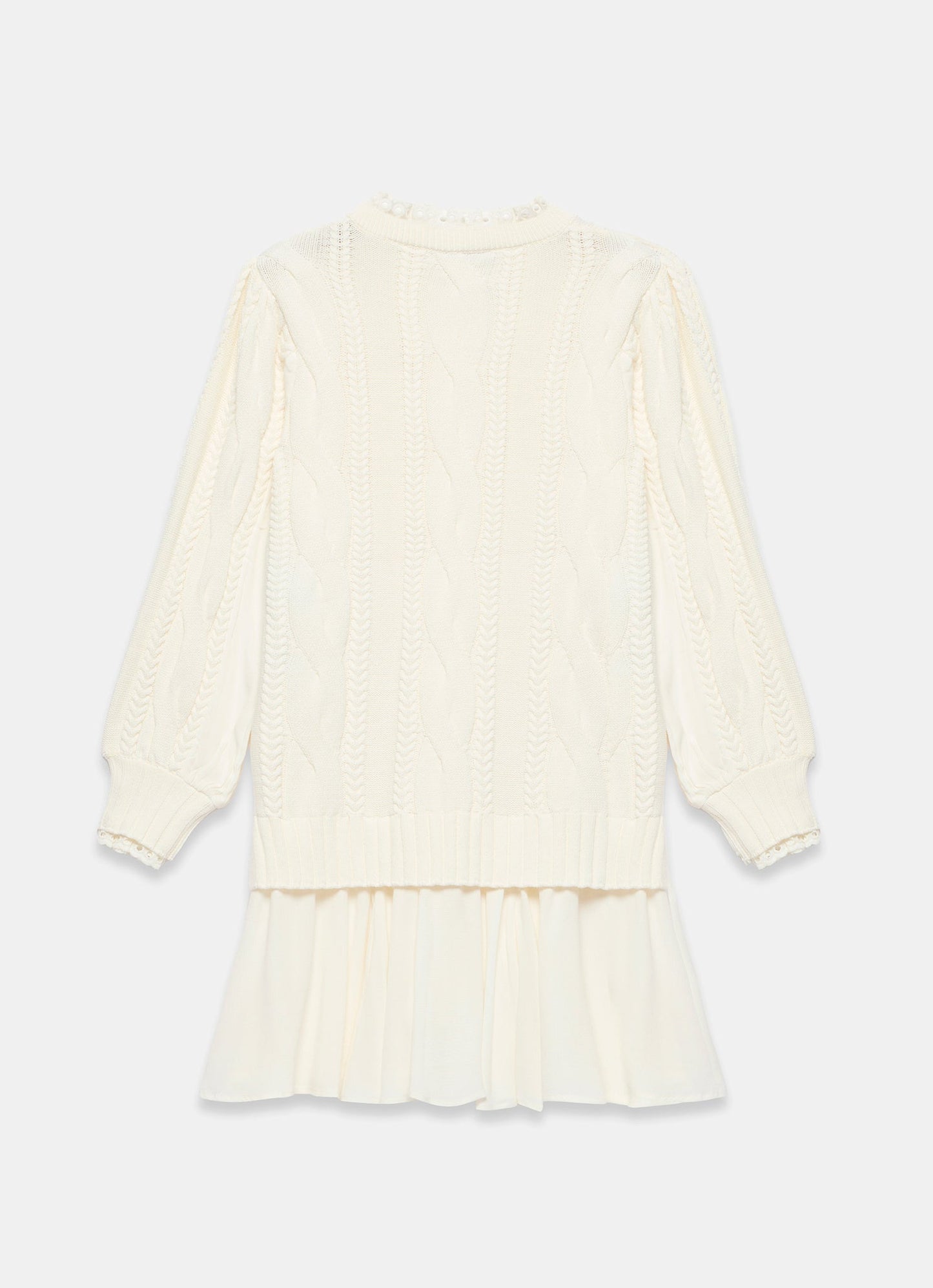 White Cable Knit Gathered Hem Mini Dress