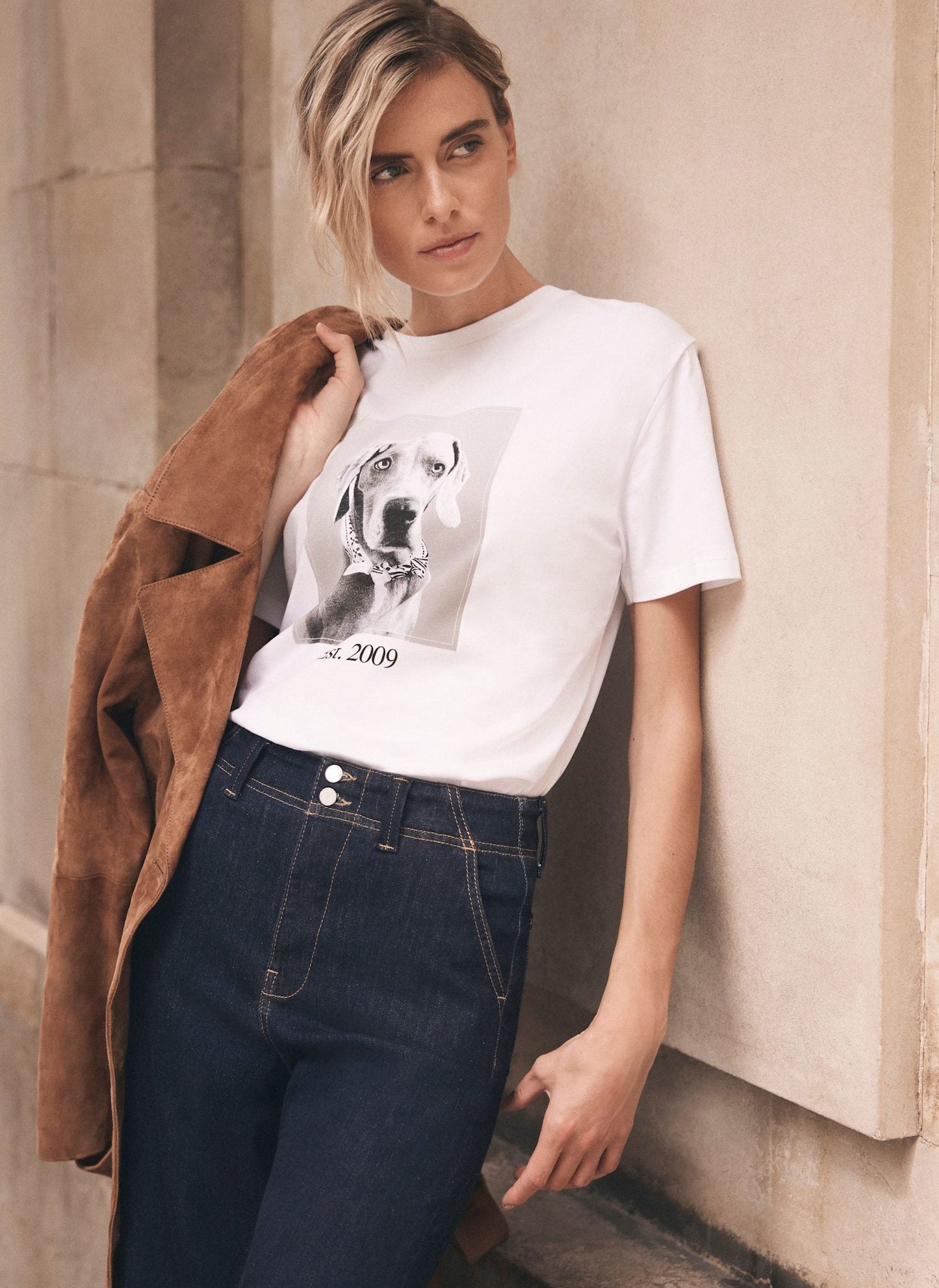 Luna Dog White Graphic Cotton T-Shirt