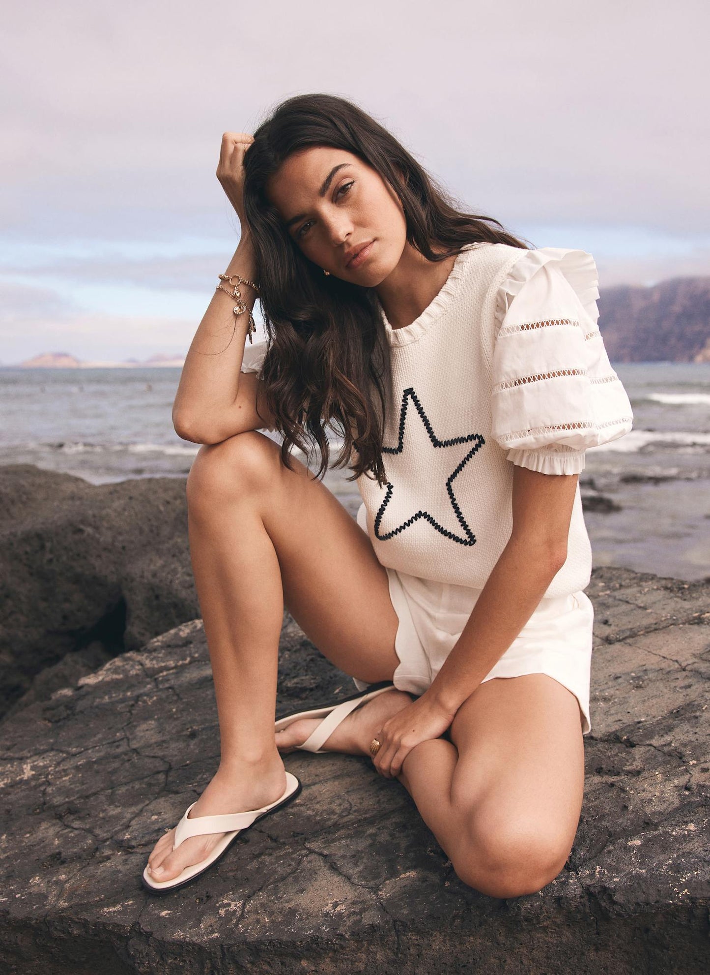 White Knit Star Top