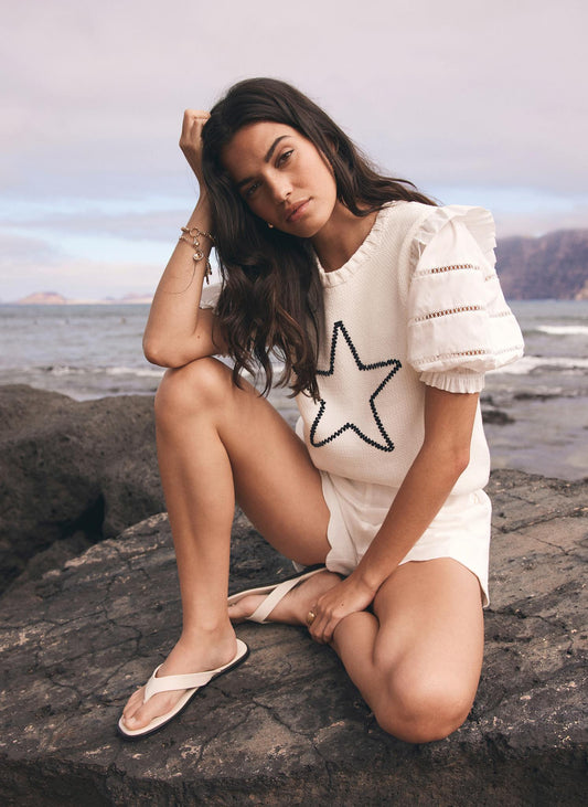 White Knit Star Top
