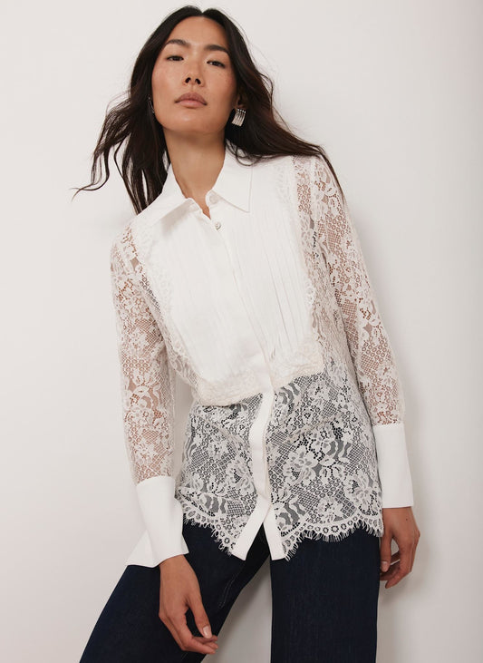 White Lace Pintuck Shirt