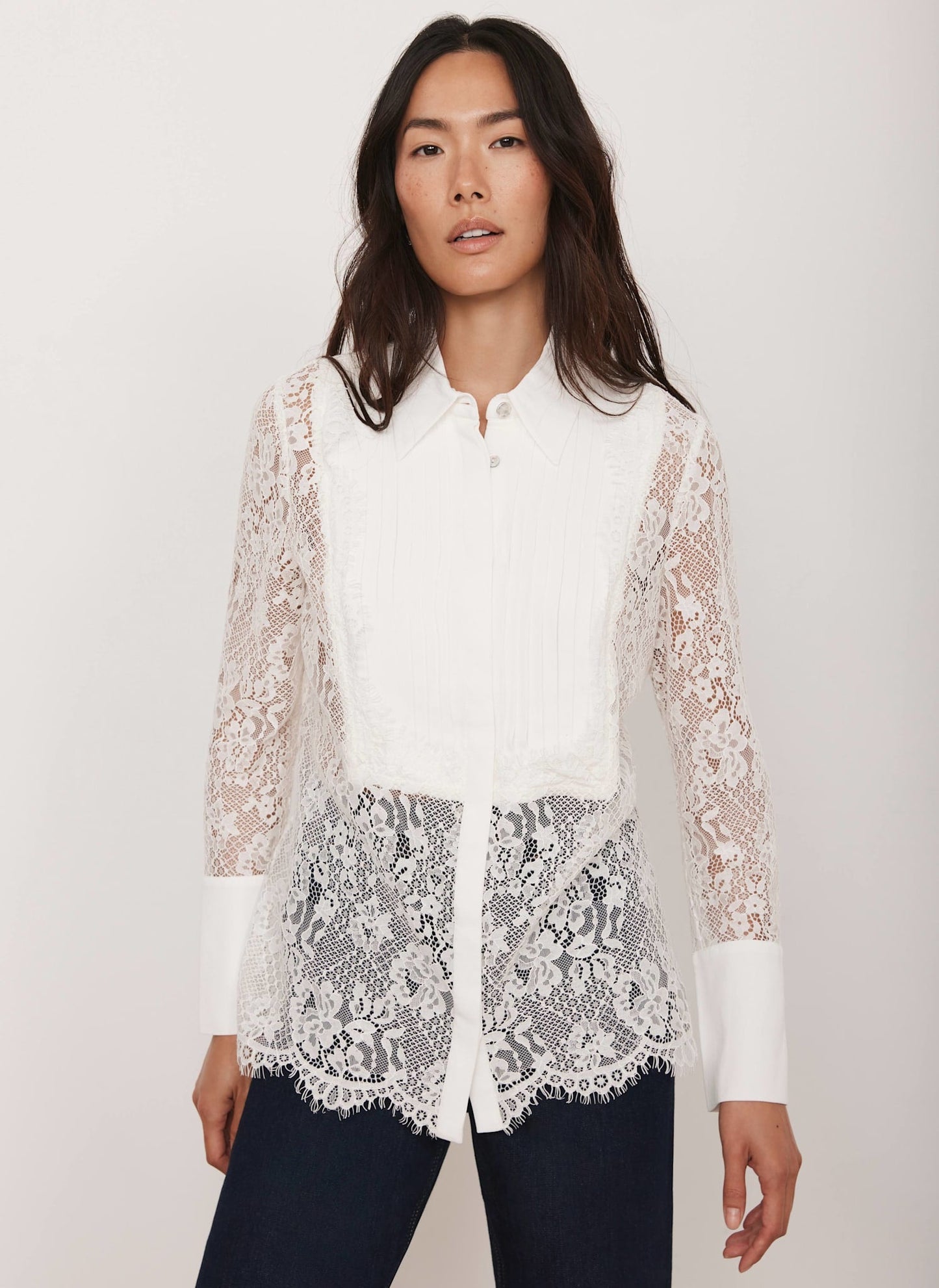 White Lace Pintuck Shirt