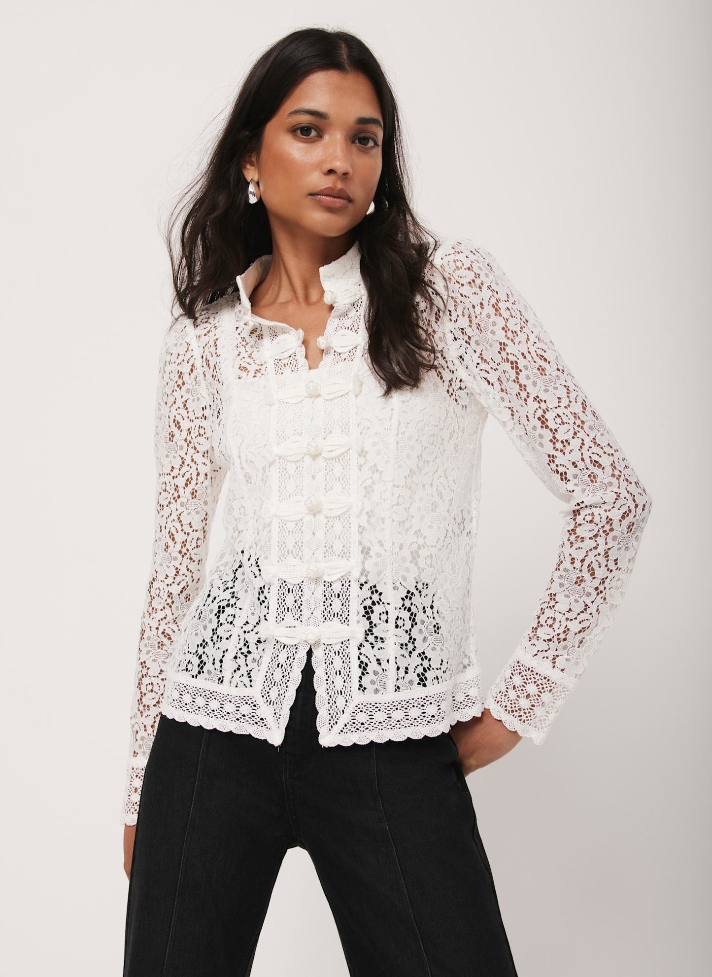 White Lace Scallop Trim Top