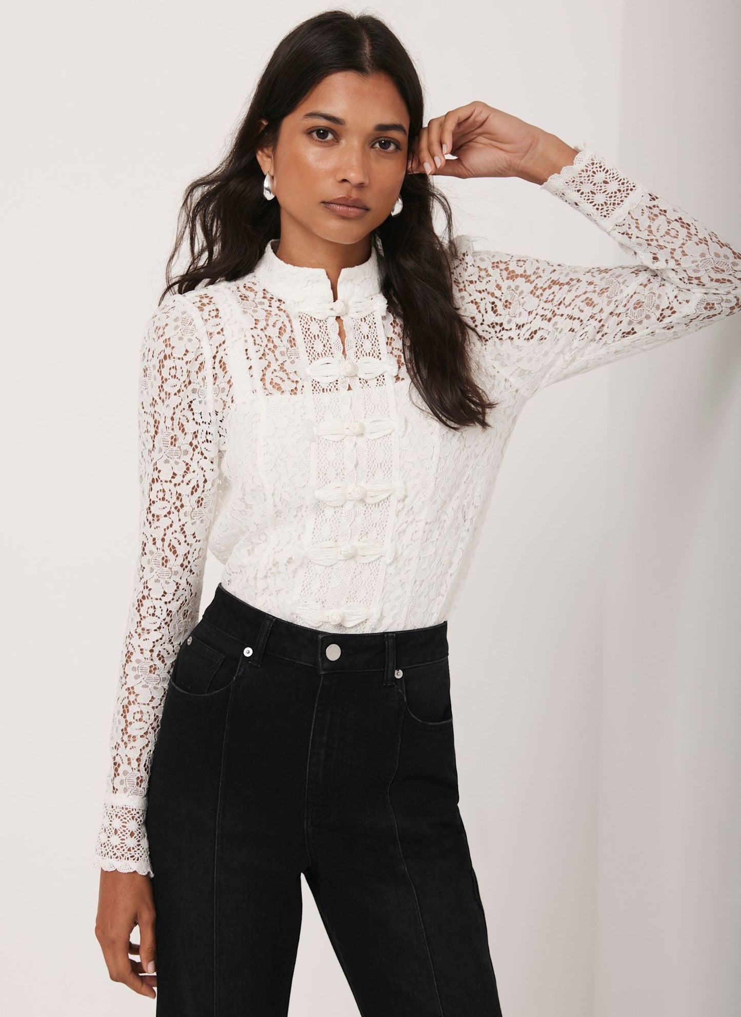 White Lace Scallop Trim Top