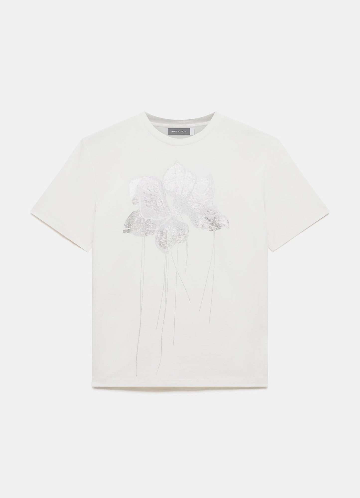 White Metallic Flower Graphic T-Shirt