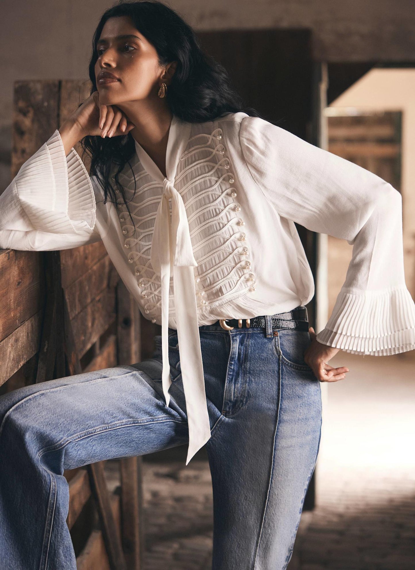 Cream Pearl Detail Blouse
