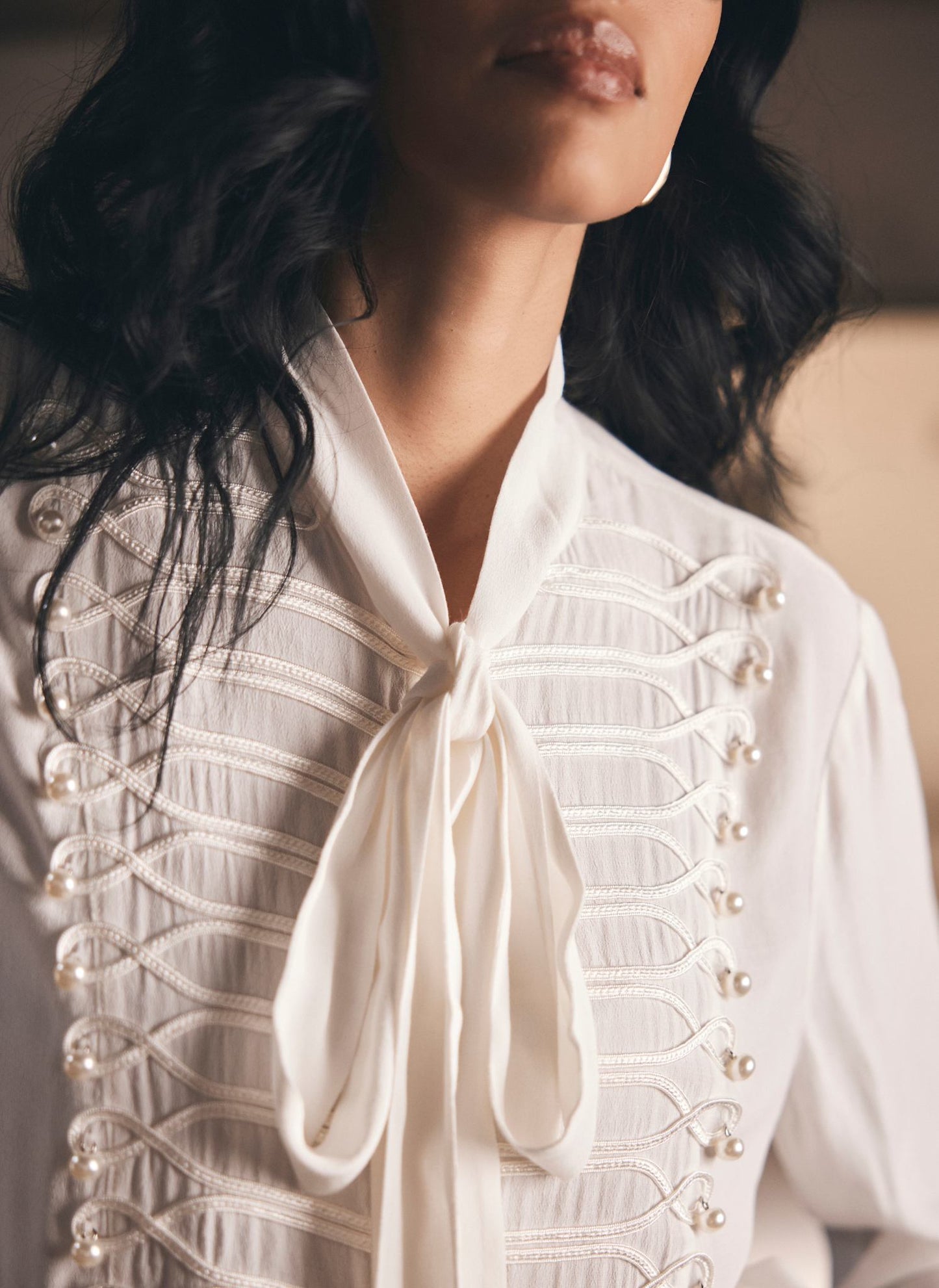 Cream Pearl Detail Blouse