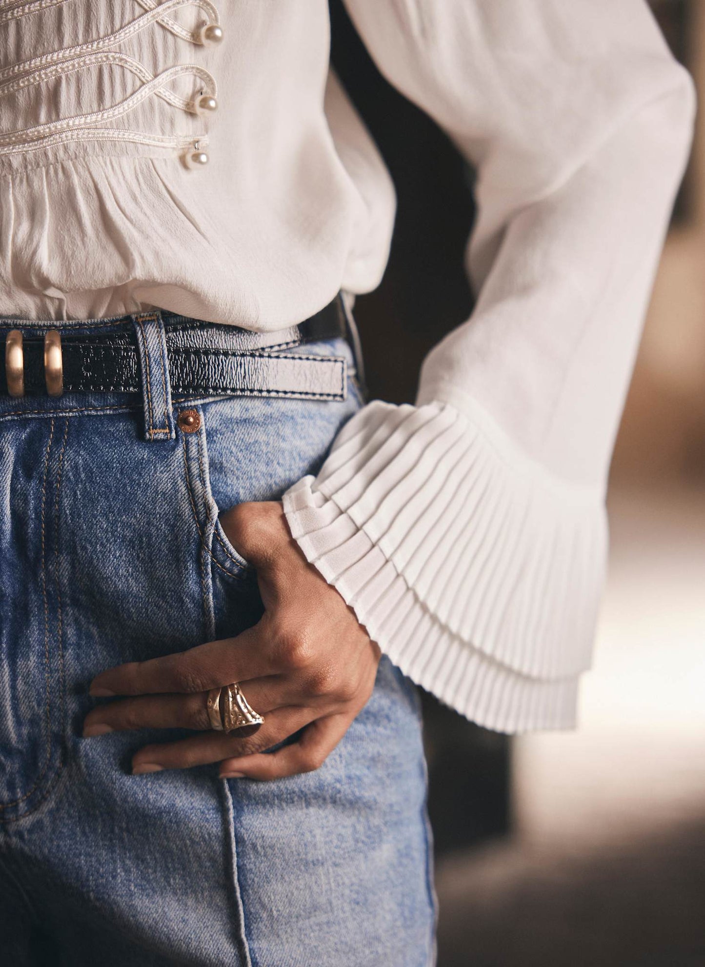 Cream Pearl Detail Blouse