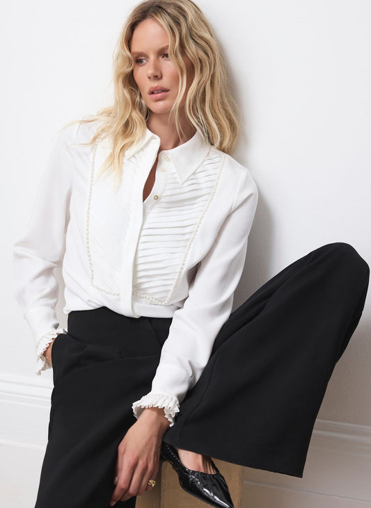 White Pearl Trim Shirt