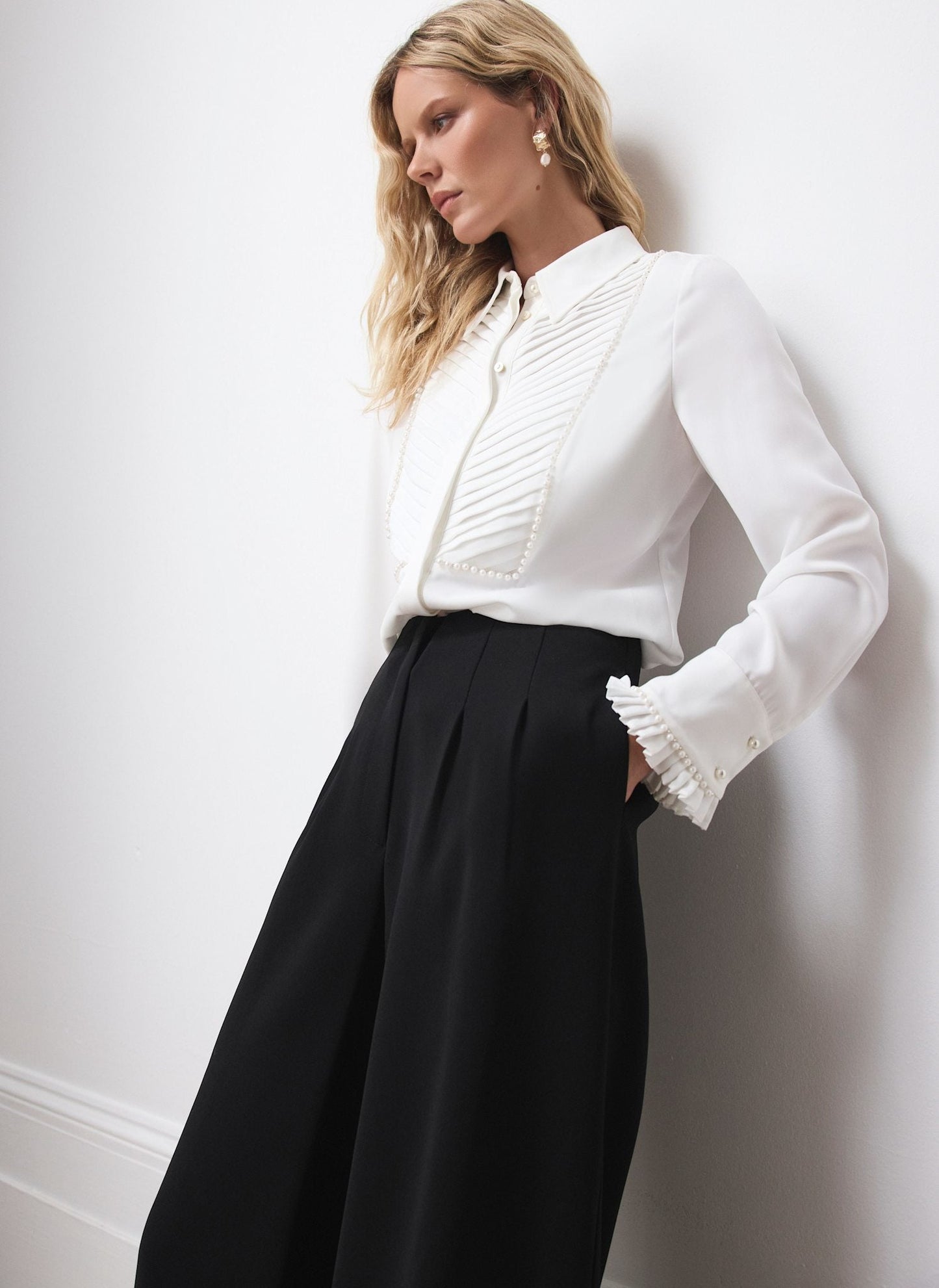 White Pearl Trim Shirt