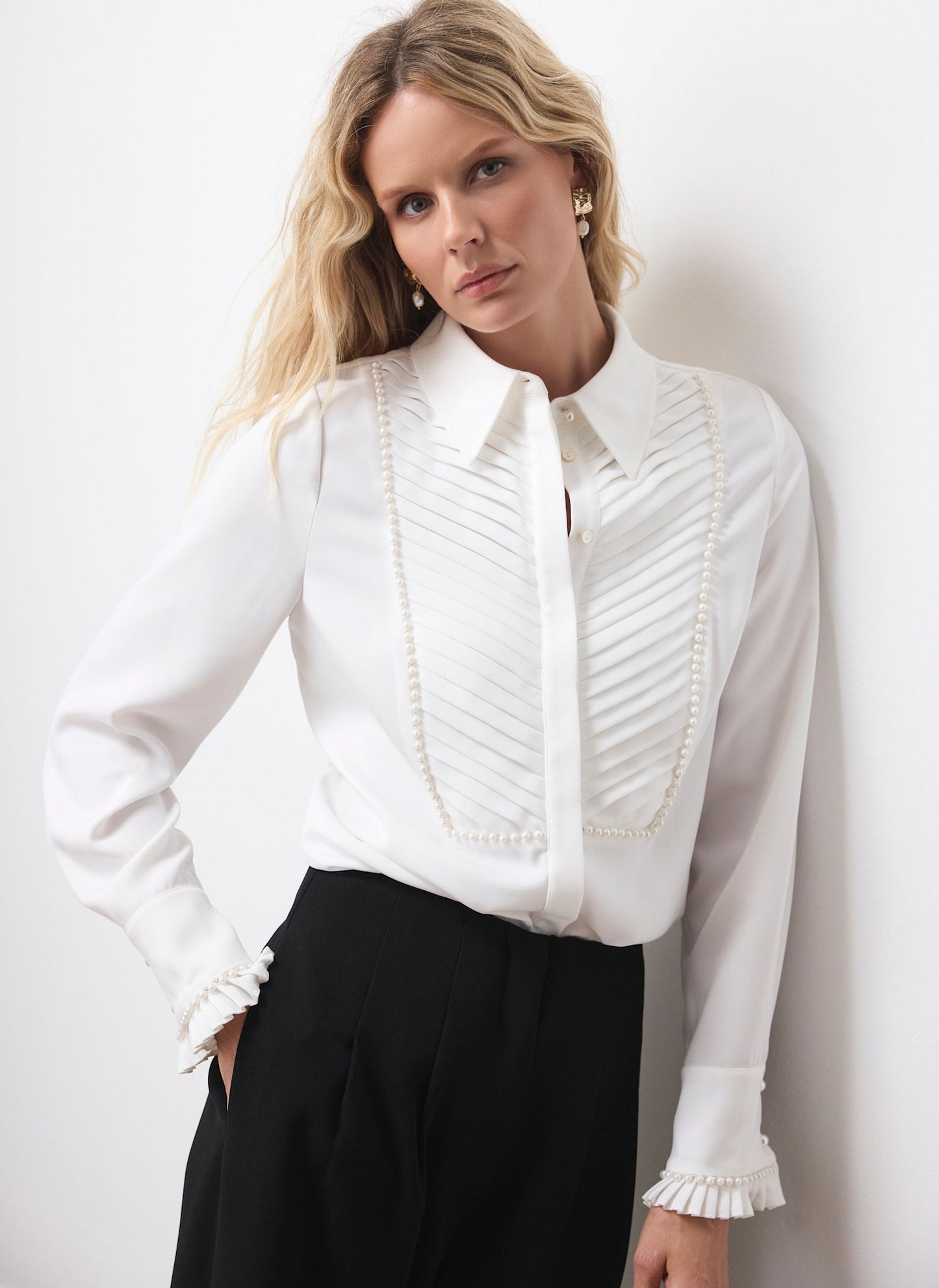 White Pearl Trim Shirt