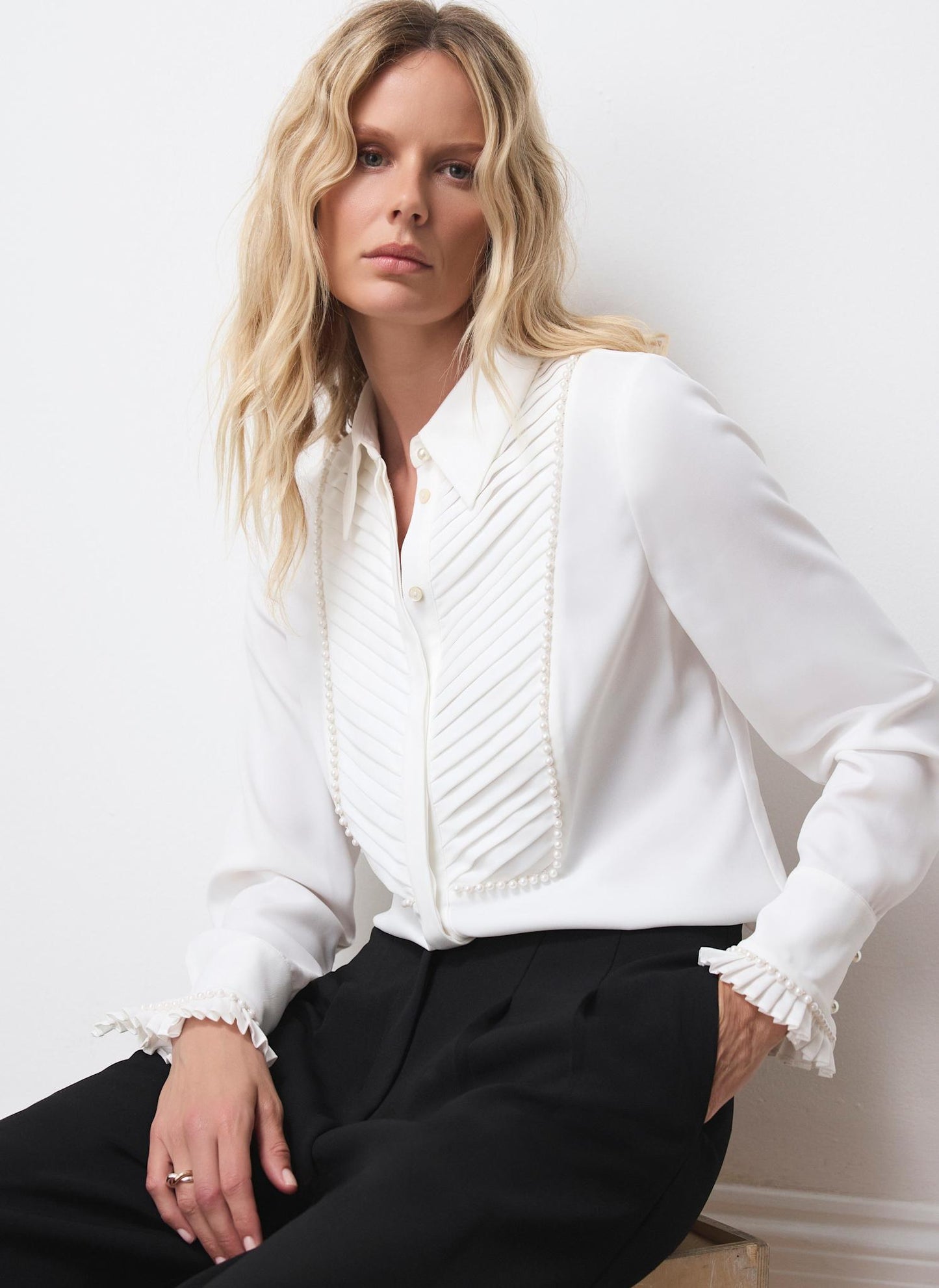 White Pearl Trim Shirt