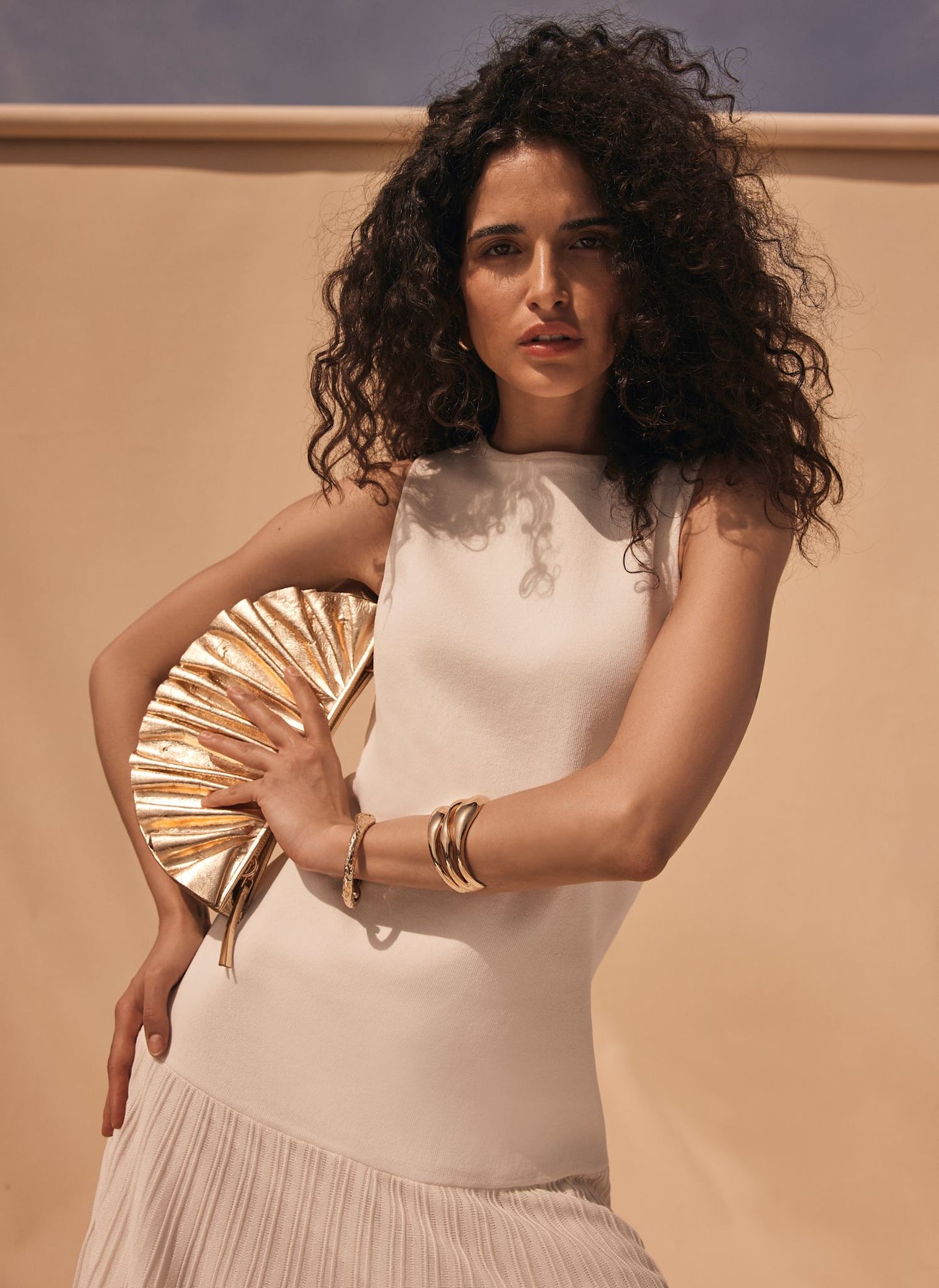 Cream Pleated Knit Maxi Dress