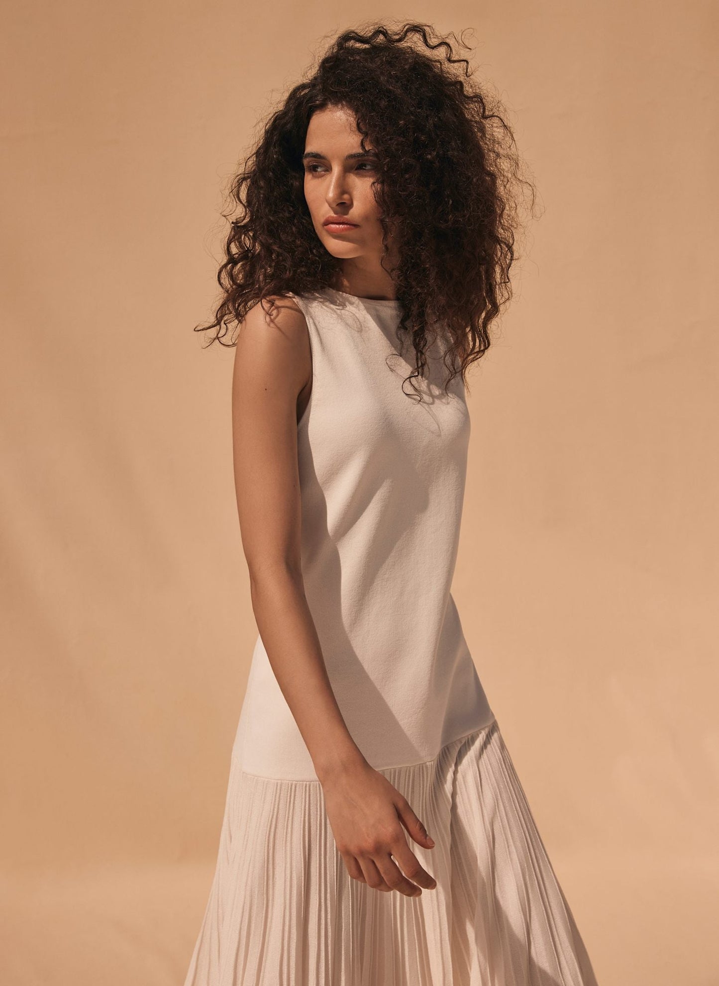 Cream Pleated Knit Maxi Dress