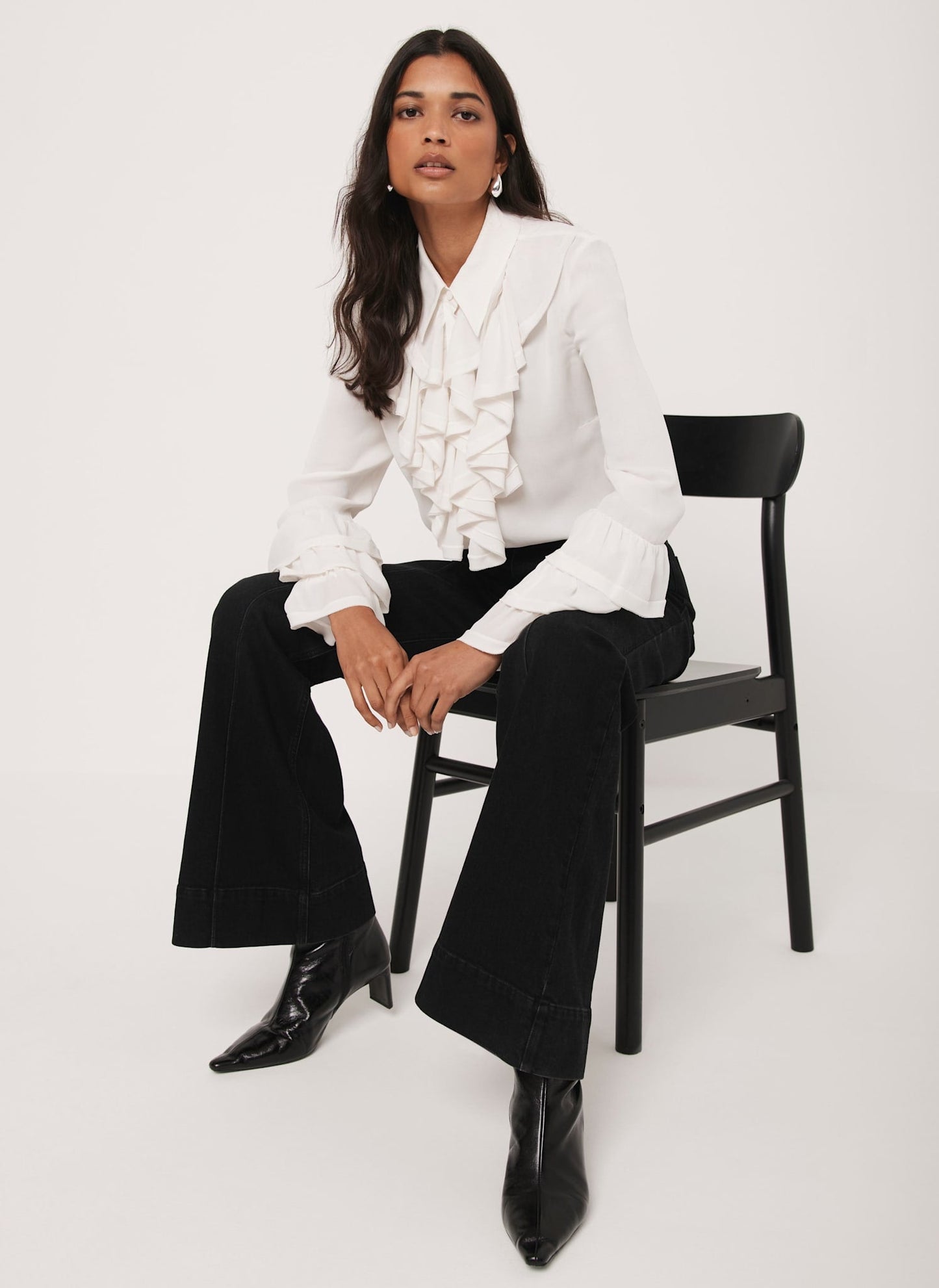 White Ruffle Detail Shirt