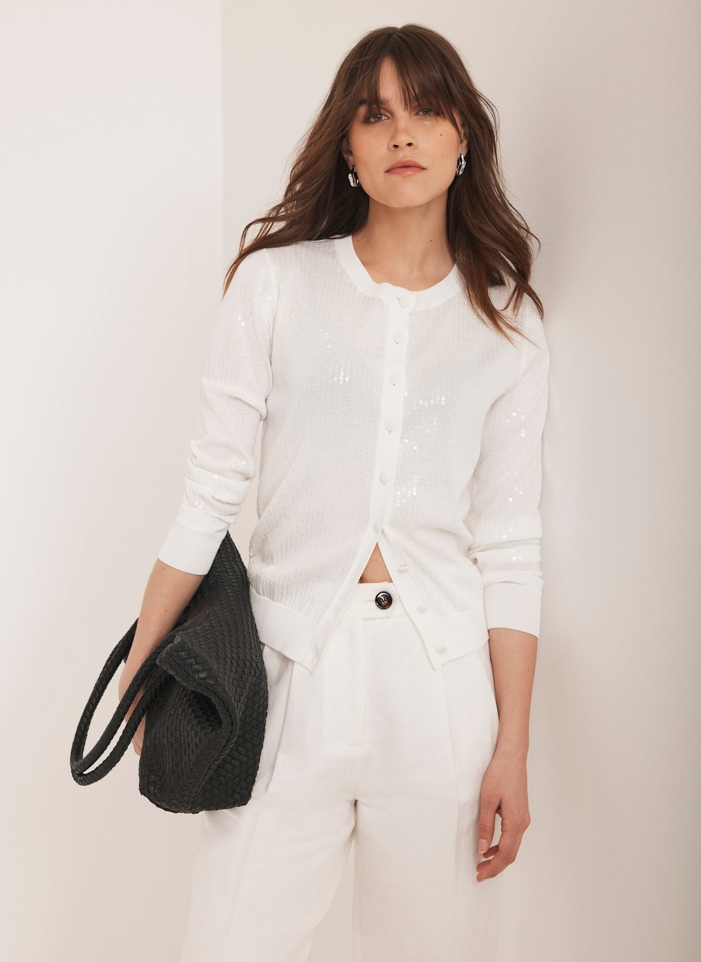 White Sequin Knit Cardigan