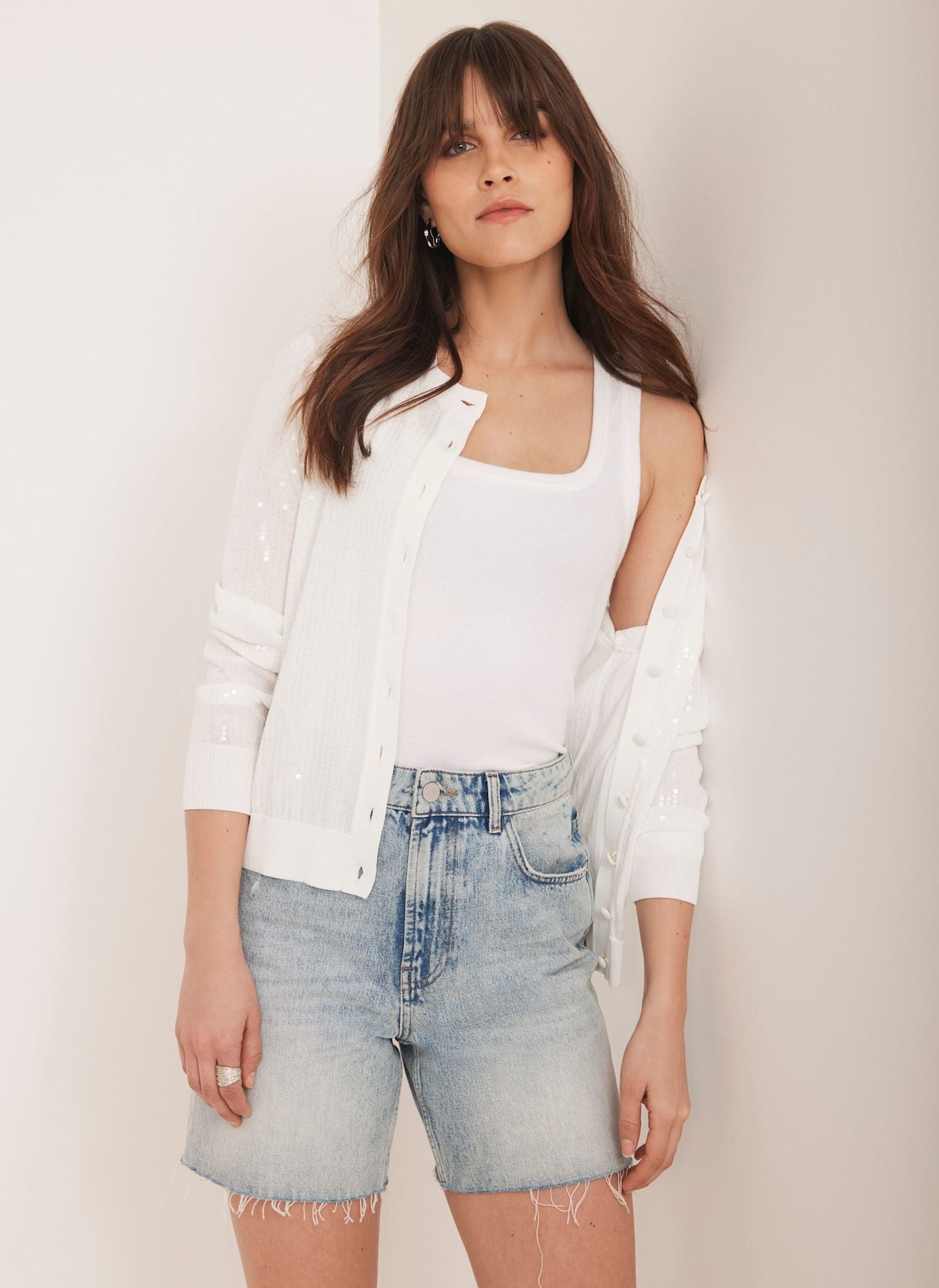 White Sequin Knit Cardigan
