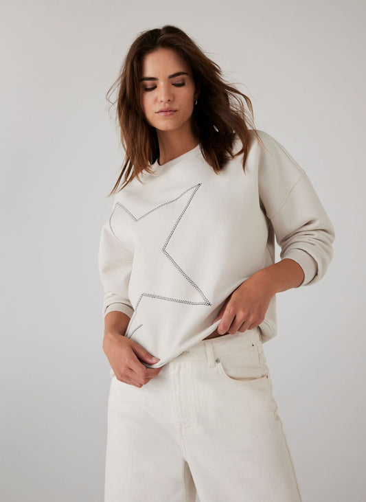 Cream Cotton Blend Star Sweatshirt