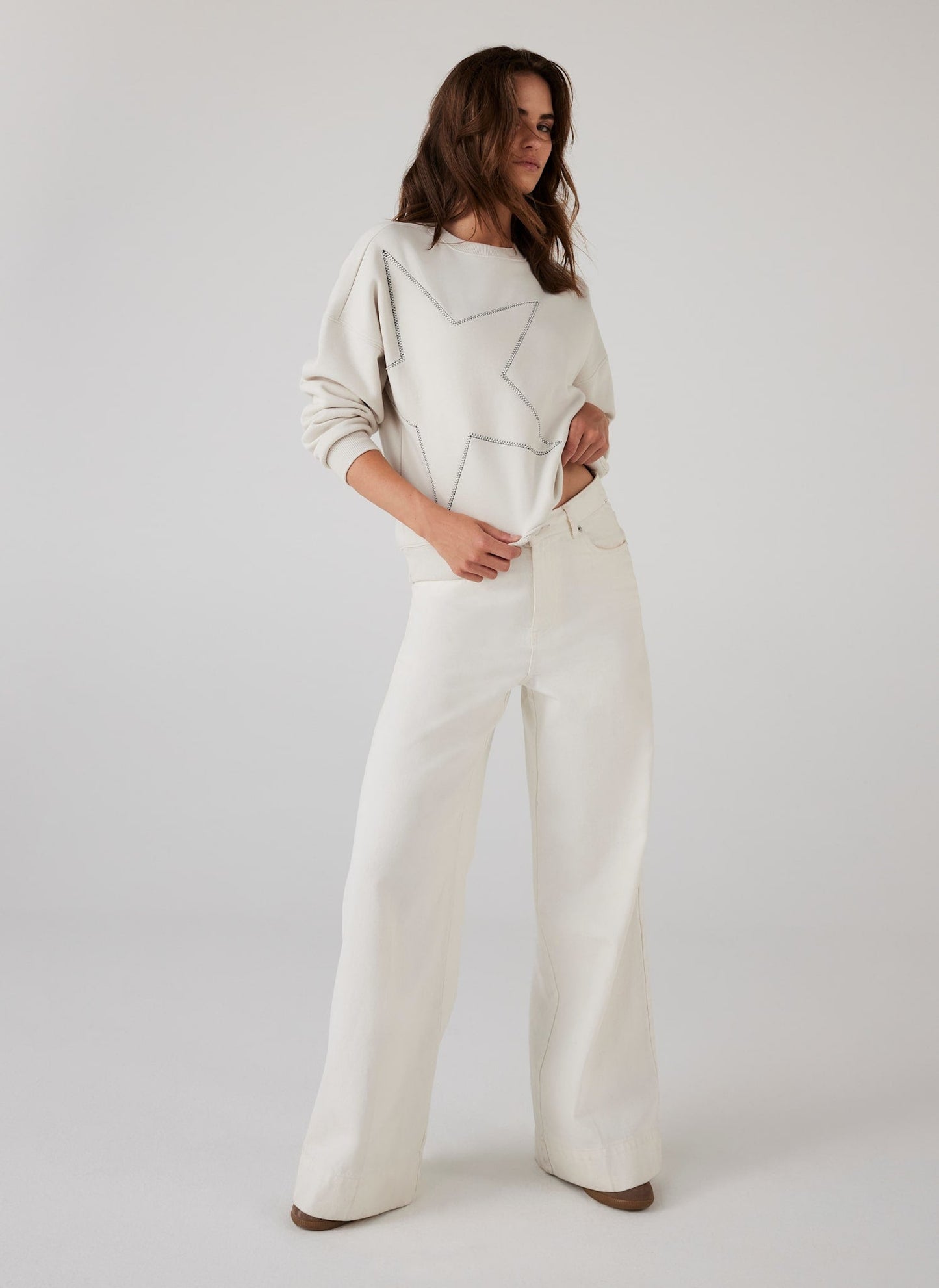 Cream Cotton Blend Star Sweatshirt